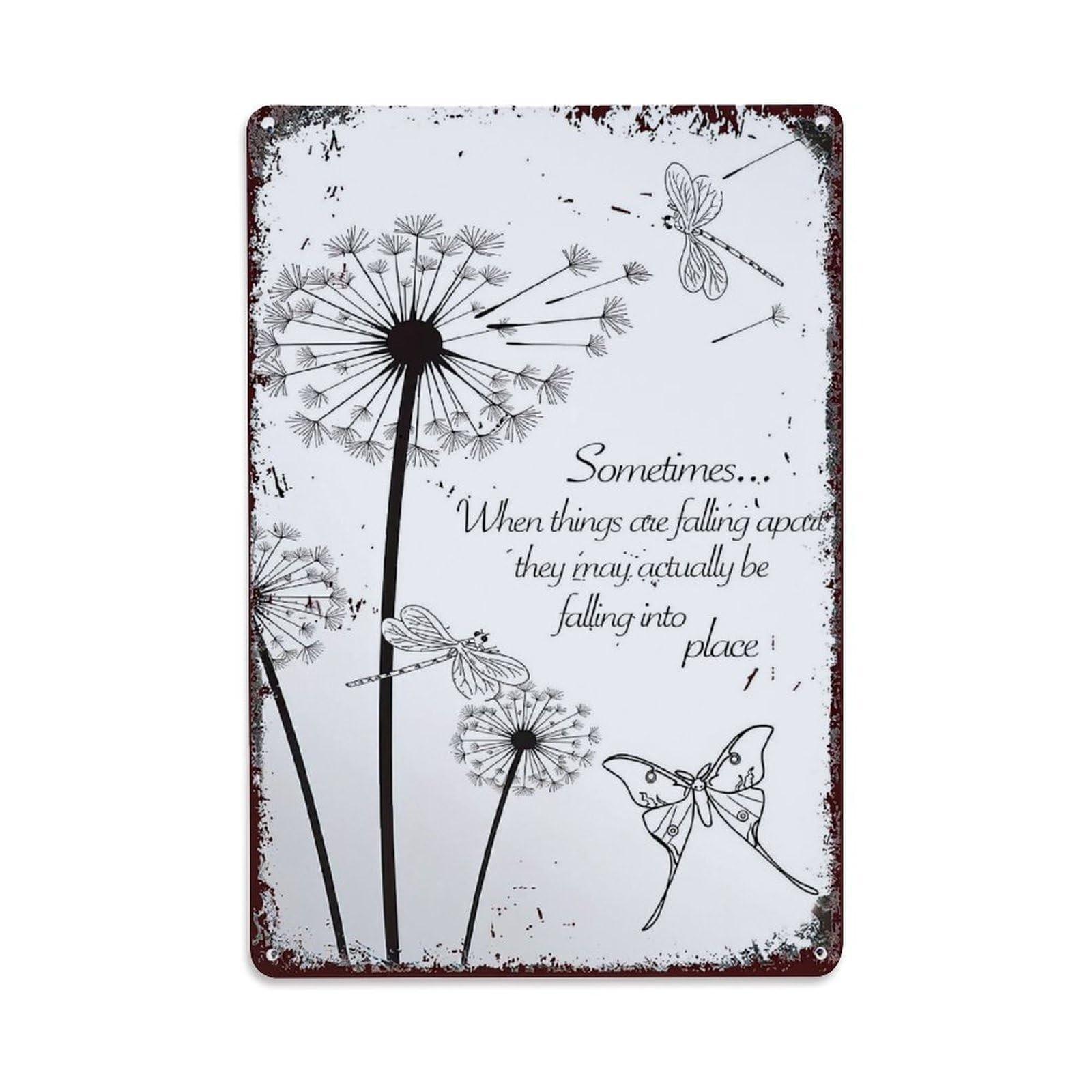 Jdfenggu Vintage Dandelion Dragonfly Butterfly Inspiratio_ol590 Retro Metal Tin Sign, Metal Poster For Bar, Home, Man Cave, Kitchen, Laundry Room Art Decor 8X12 Inch