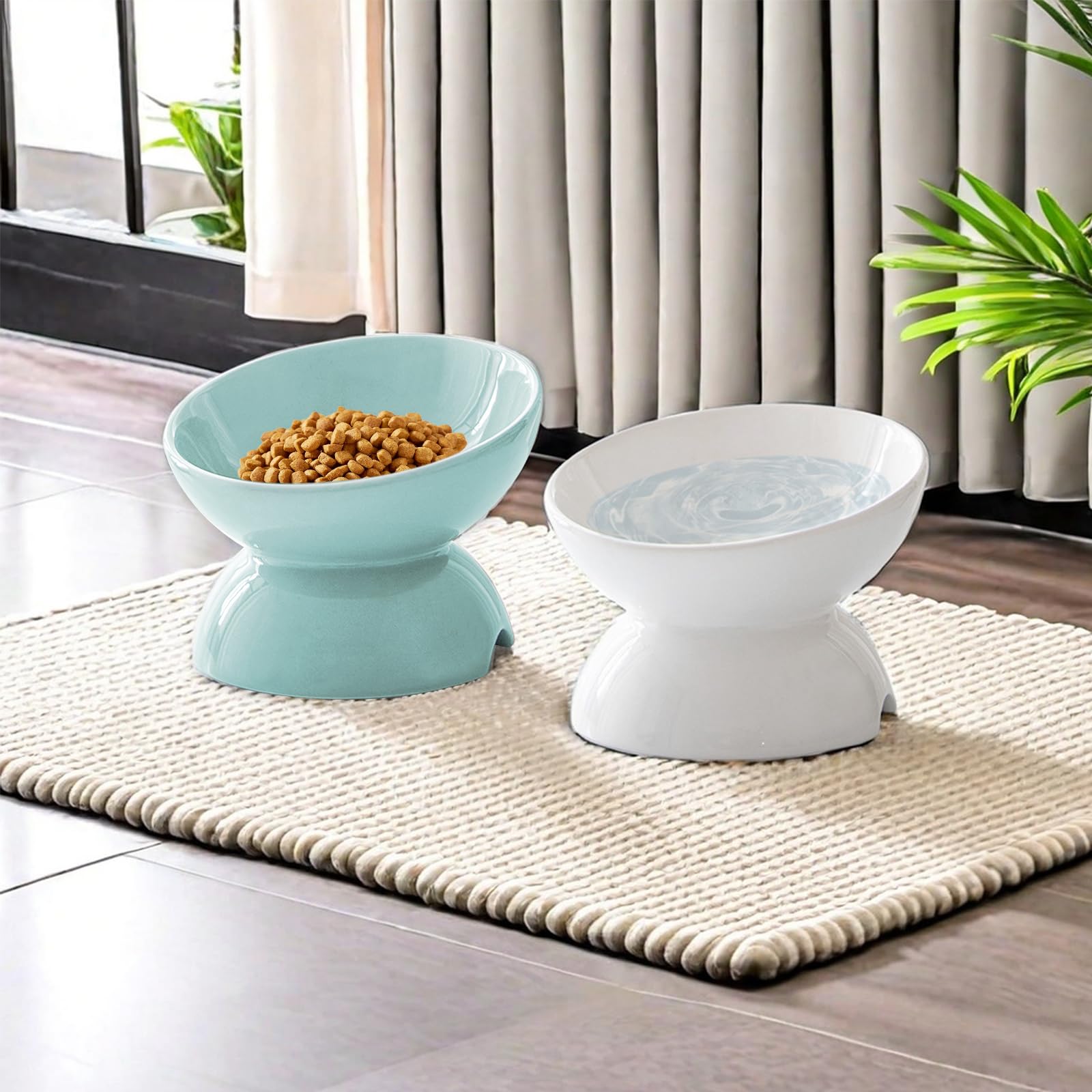 Gamelle Chat Surélevée en Céramique – Set de 2 Gamelle pour Chat Surélevée Antidérapante, Gamelle Ceramique Chat, Mangeoirs et Abreuvoirs pour Chats, Idéale pour Prévenir Les Vomissements