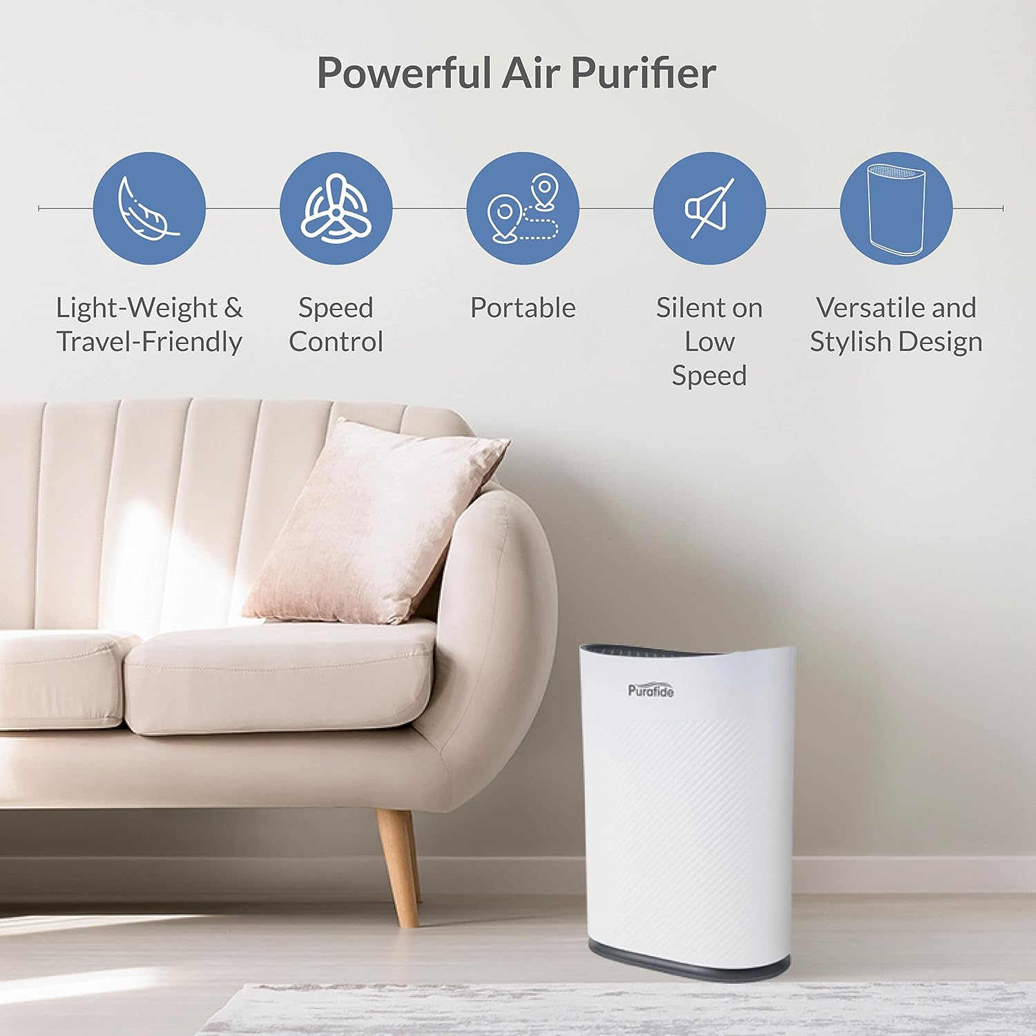 Purafide XP280 Veteran Owned 2-Yr H13 HEPA 3-stage filtration air purifier with Elegant Old Fashion Control Buttons for 1700 Sq Ft Coverage. Home, Bedroom, Pets, Dust - White, 1-Pack