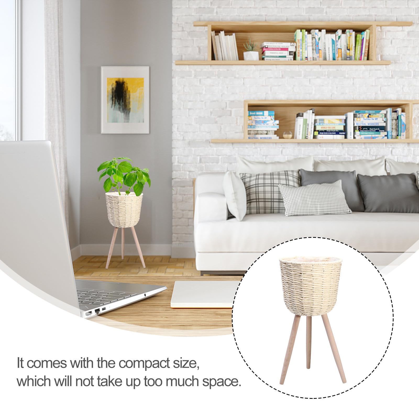CHILDWEET Vaso da Fiori con Staffa Angolare in Rattan e Legno, Portafiori Decorativo Semplice ed Elegante per Piante, Adatto per Decorazione Casa e Ufficio, 1 Pezzo