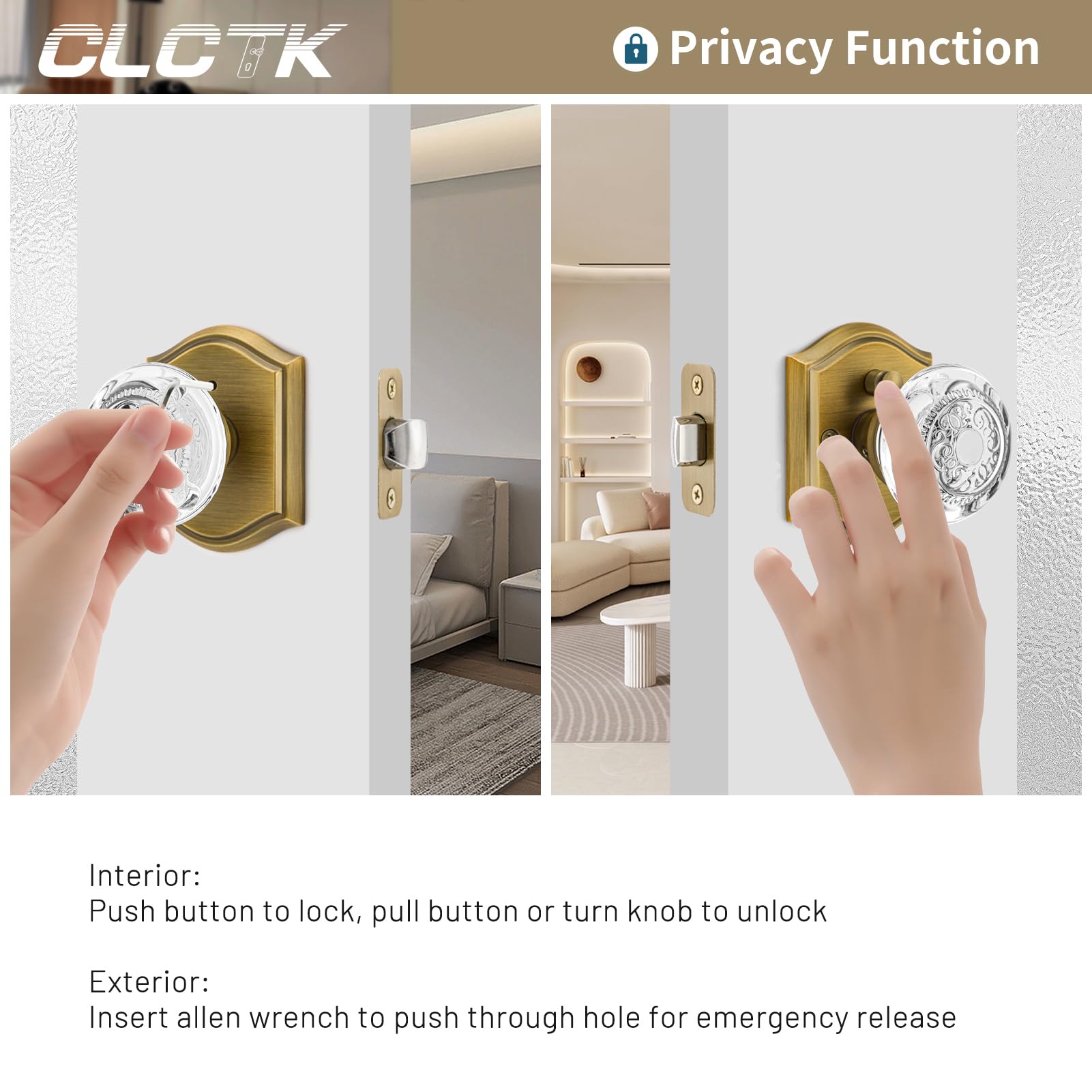 Vintage Brass Glass Door Knobs with Lock -4
