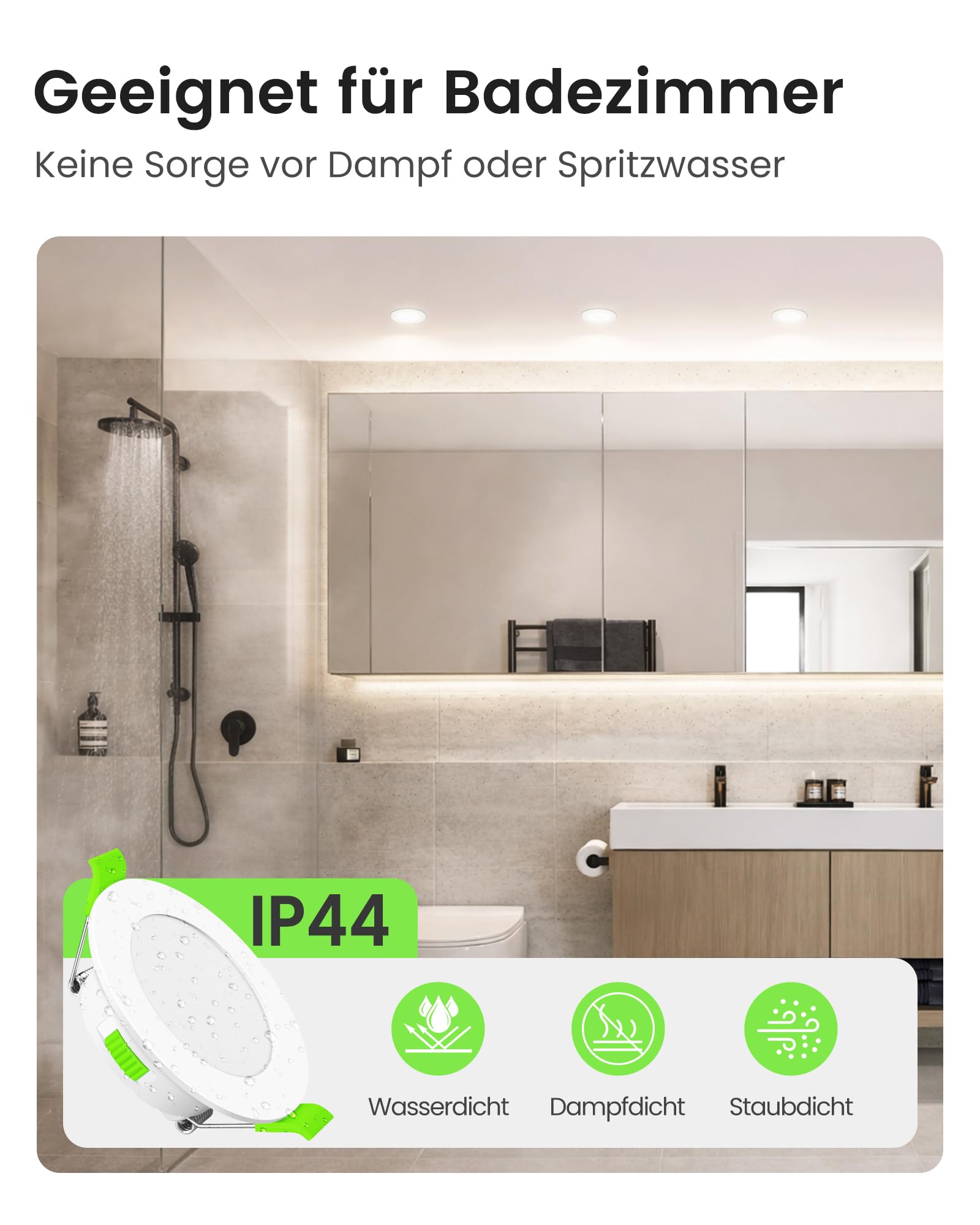 ALUSSO LED Einbaustrahler 230V 68mm Dimmbar, 4W LED Spot Ultra Flach 310LM, IP44 Bad Einbauleuchten, Warmweiß 3000K Neutralweiß 4000K Kaltweiß 6500K Deckenspots für Badezimmer Wohnzimmer, 6er Set