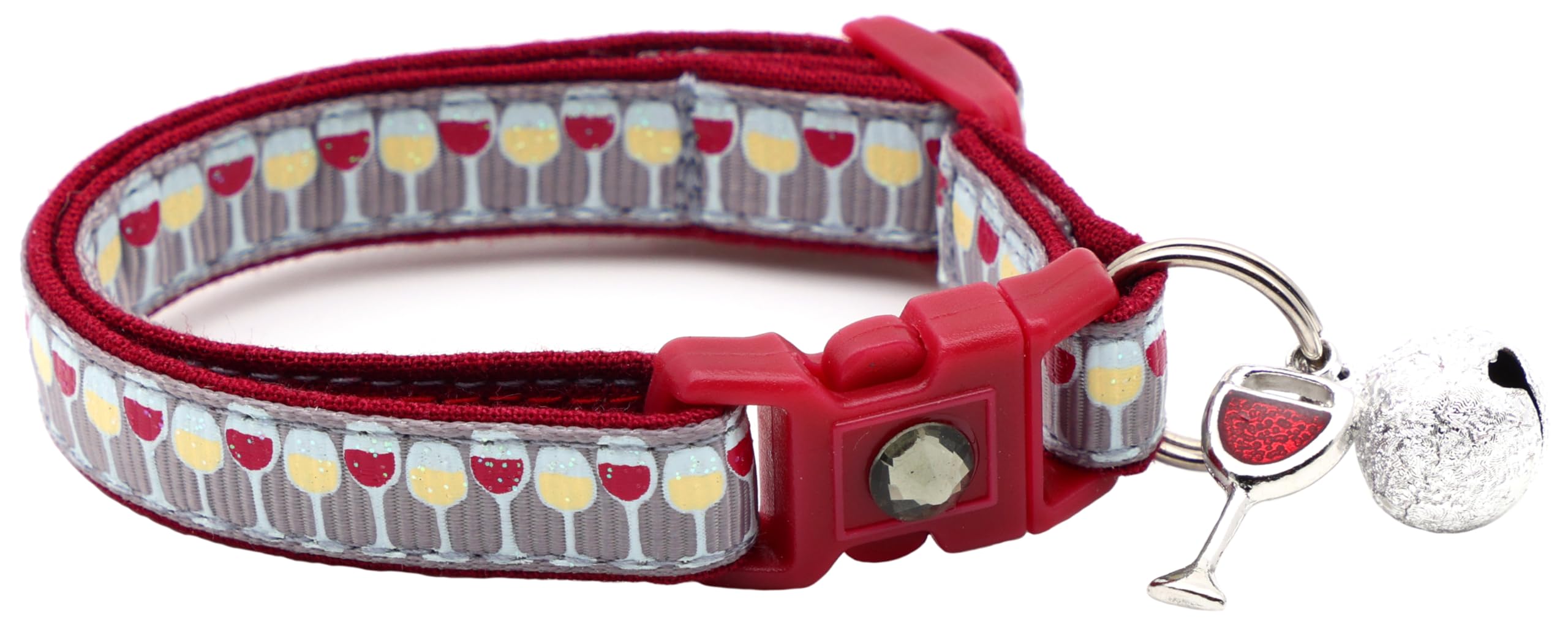 Wine Cat Collar with Bell | Safety Breakaway | Adjustable Large Size or Kitten Collar (Small(10lbs & Less), Silver)