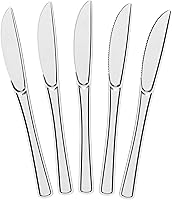 Vista 11 de Exquisite Cuchillos de plástico morados, 50 piezas, cuchillos morados, utensilios desechables, juego de cubiertos de plástico resistente