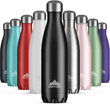 Mont-Clair Stainless Steel Water Bottle, Vacuum Insulated - BPA Free, 12h Hot & 24h Cold Drinks, Metal Water Bottle 1L Leakproof, Ideal for Adult, Kids, Running - Black
