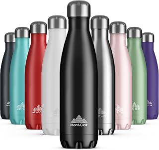 Mont-Clair Gourde isotherme - Bouteille isotherme sans BPA - Gourde inox 1L, 24h froid & 12h chaud - Bouteille d'eau en acier - 1L, Noir