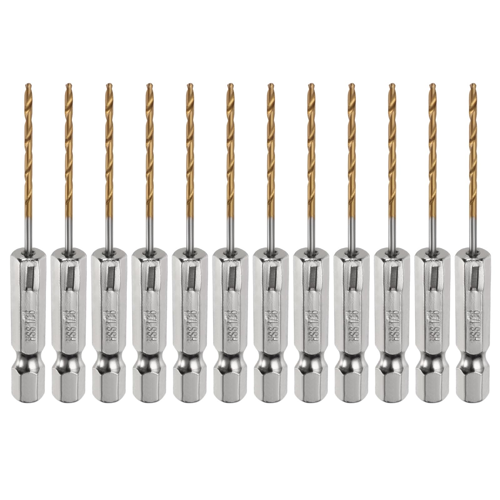 sourcing map 12pcs 1/16" Hex Shank Drill Bits 1/4" Titanium Drill Bits Set M35 High Speed Steel Twist Drill Bit 68mm Long Fully Ground for Wood, Stainless Steel, Metal, Plastic Plastic