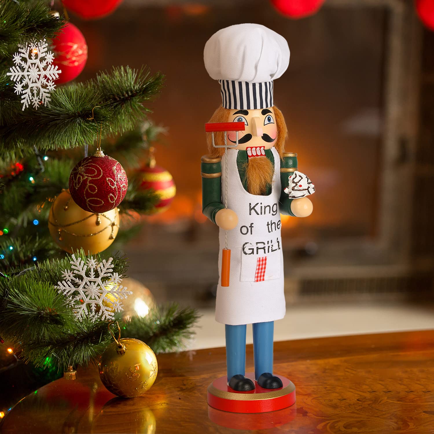 Auluda Decorazione natalizia per Halloween, schiaccianoci, statuette di bambole in legno fatte a mano, figure regalo da collezione festive, regalo decorativo per scaffali (re della griglia)