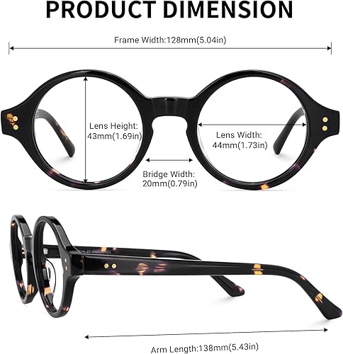 Miniatura 5 de Zeelool Unisex Retro Acetato Redondo Gafas Marco Con Lente Transparente Giggs FA0249