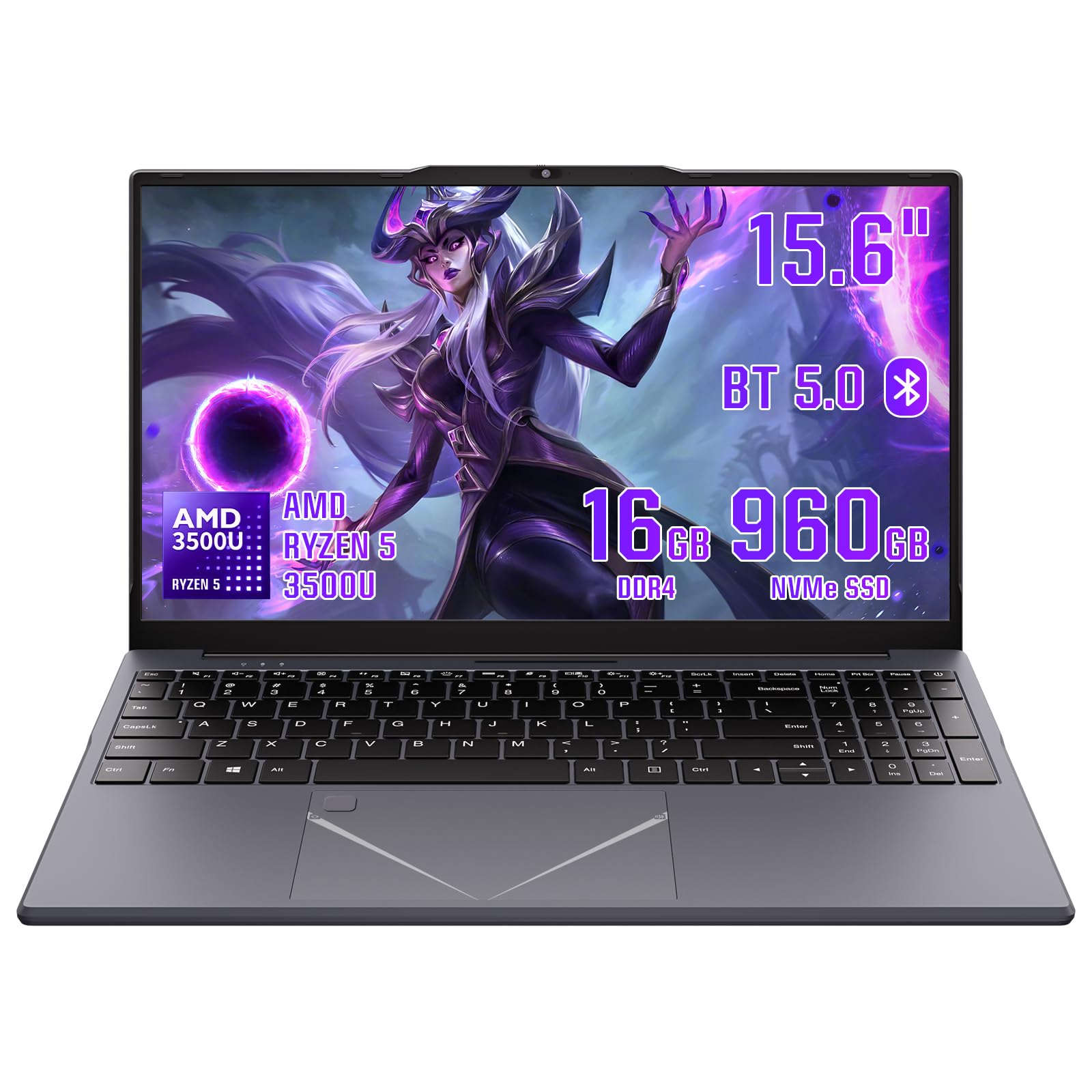 LONGEVINCE Laptop 15.6 Inches, Ryzen 5 3500U Processor (up to 3.7 GHz), 1920 x 1080IPS, 16 GB DDR4, Backlit Keyboard, Push-Pul Privacy Camera （16G+960G