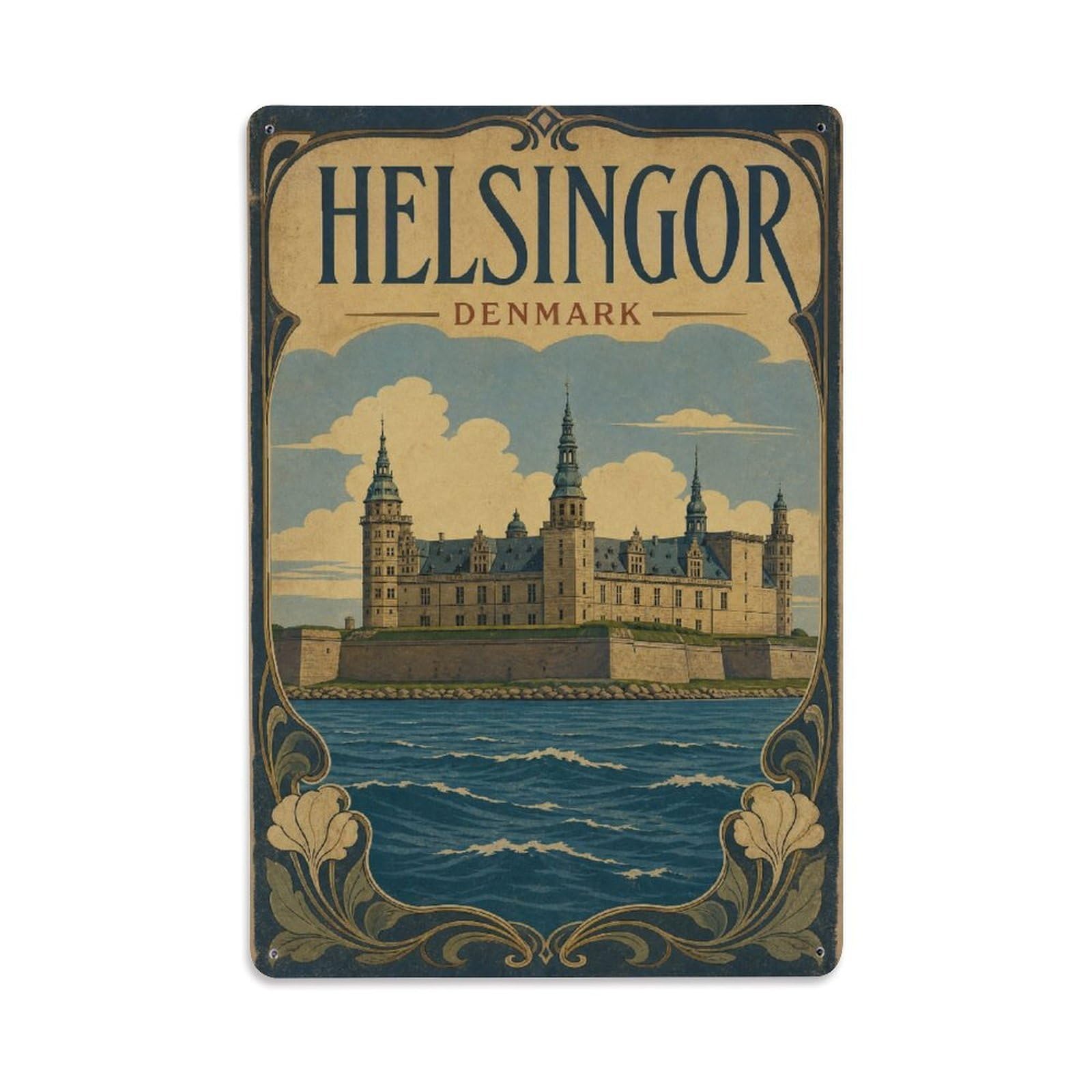 Vintage Travel Denmark Helsingor Metal Tin Sign Plaque Wall Decor for Cafe, Club Bar, Office, Garden Metal Poster 8x12Inch