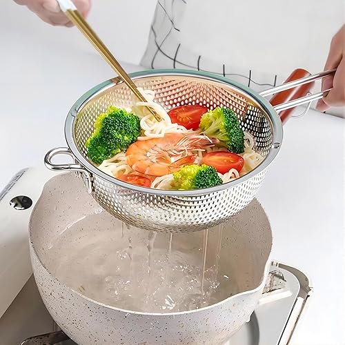 Miniatura 5 de GREATLINK Colador de lavabo de acero inoxidable con asa, colador de cocina, pies de descanso y colador para colar, enjuagar, freír, cocinar al vapor