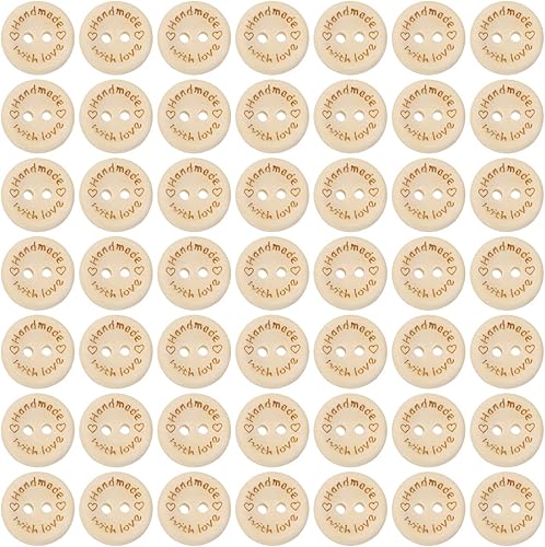 Vista 6 de Shapenty Madera hecha a mano con botones de amor, 2 agujeros, botones de costura redondos, para regalar, tejer, tejer, proyectos de manualidades