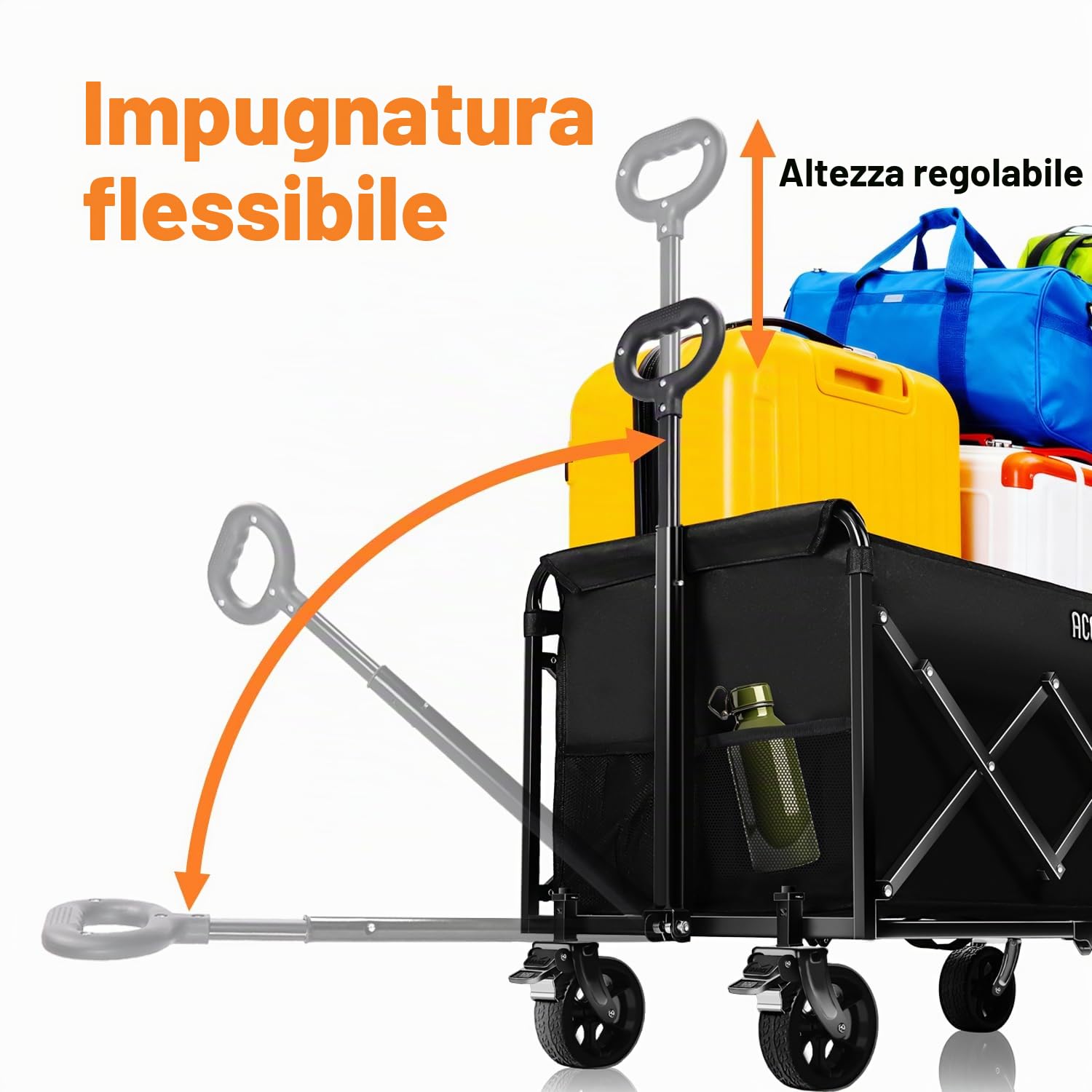 Carrello Pieghevole su Ruote, ACELIFE 150L carrello da spiaggia Con Ruote Rimovibili Braccioli Regolabili e Sacchetti per Tazze 150 kg portata per campeggio, giardino, esterni