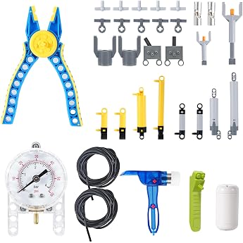 33-Piece Pneumatic Set APKLVSR Power Functions Motor Set with Technic Pumps Air Pumps Piston Pressure Rods Push Rod Pneumatic Cylinders Pressure Gauge T Connections Alloy Joint