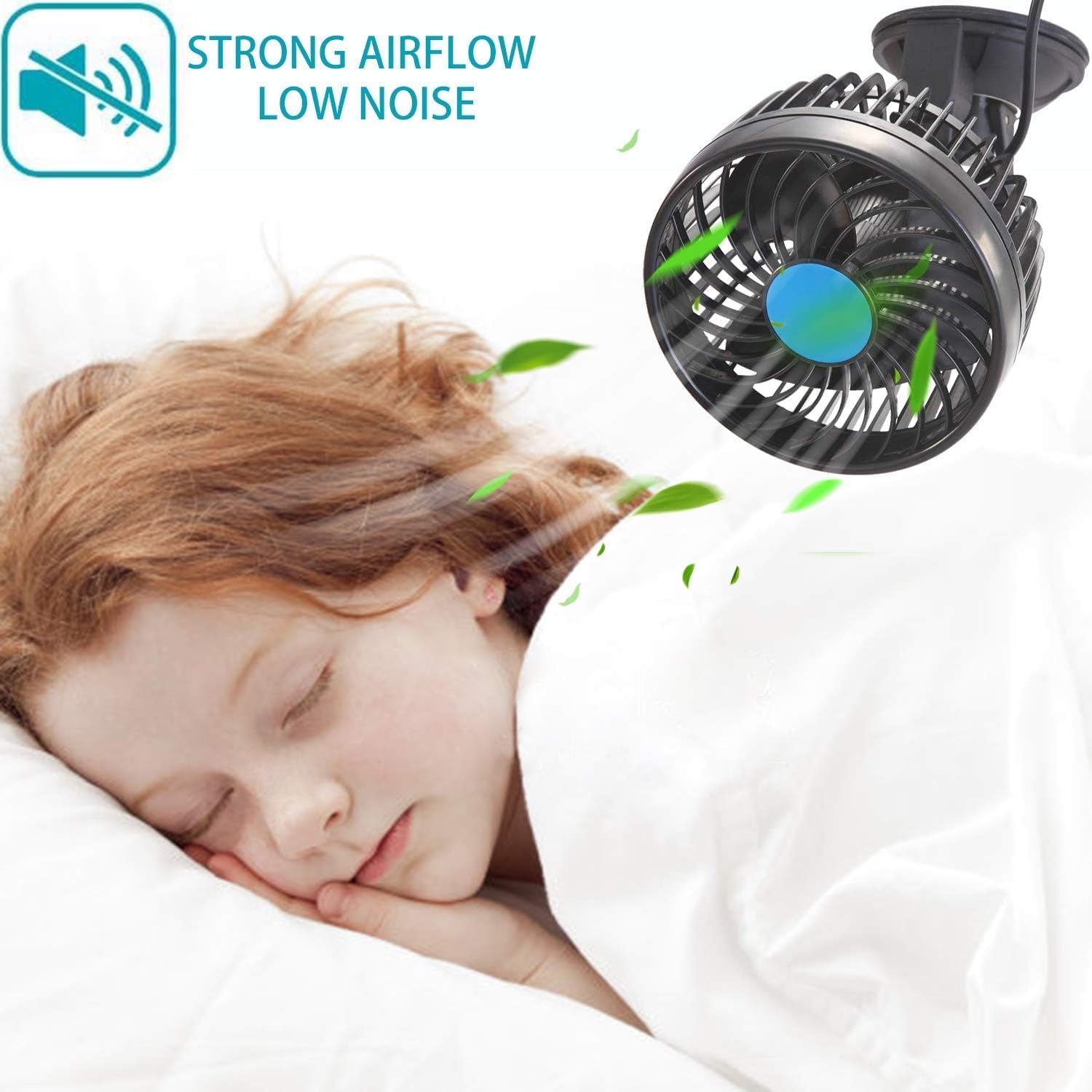 Cherubfunz Ventilatori Auto 12V Ventilatore Estivo Silenzioso da 4.5" per Auto Camion Furgone SUV Camper ATV Barca