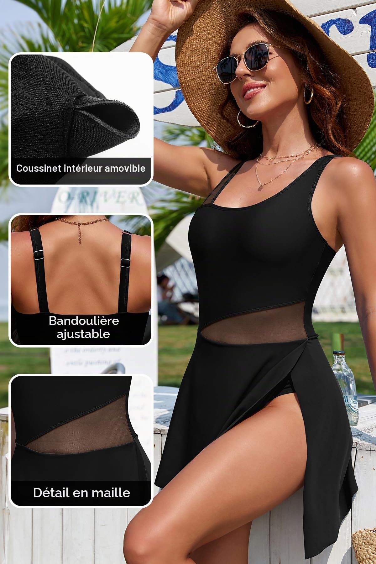SHEKINI Maillot de Bain Une Pièce Femme avec Jupette Maillot de Bain 1 Pièce Modèle Fendu Robe Maillot de Bain Femme