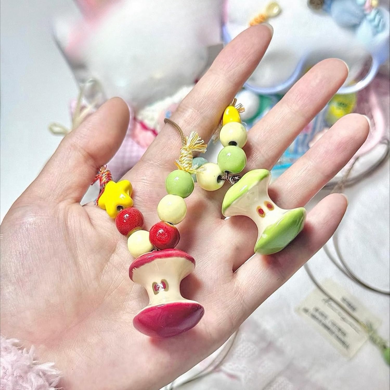 Apple Necklace for Women Whimsy Twee Handmade Ceramic Whimsical Apple Y2k Aesthetic 2000s Accessories