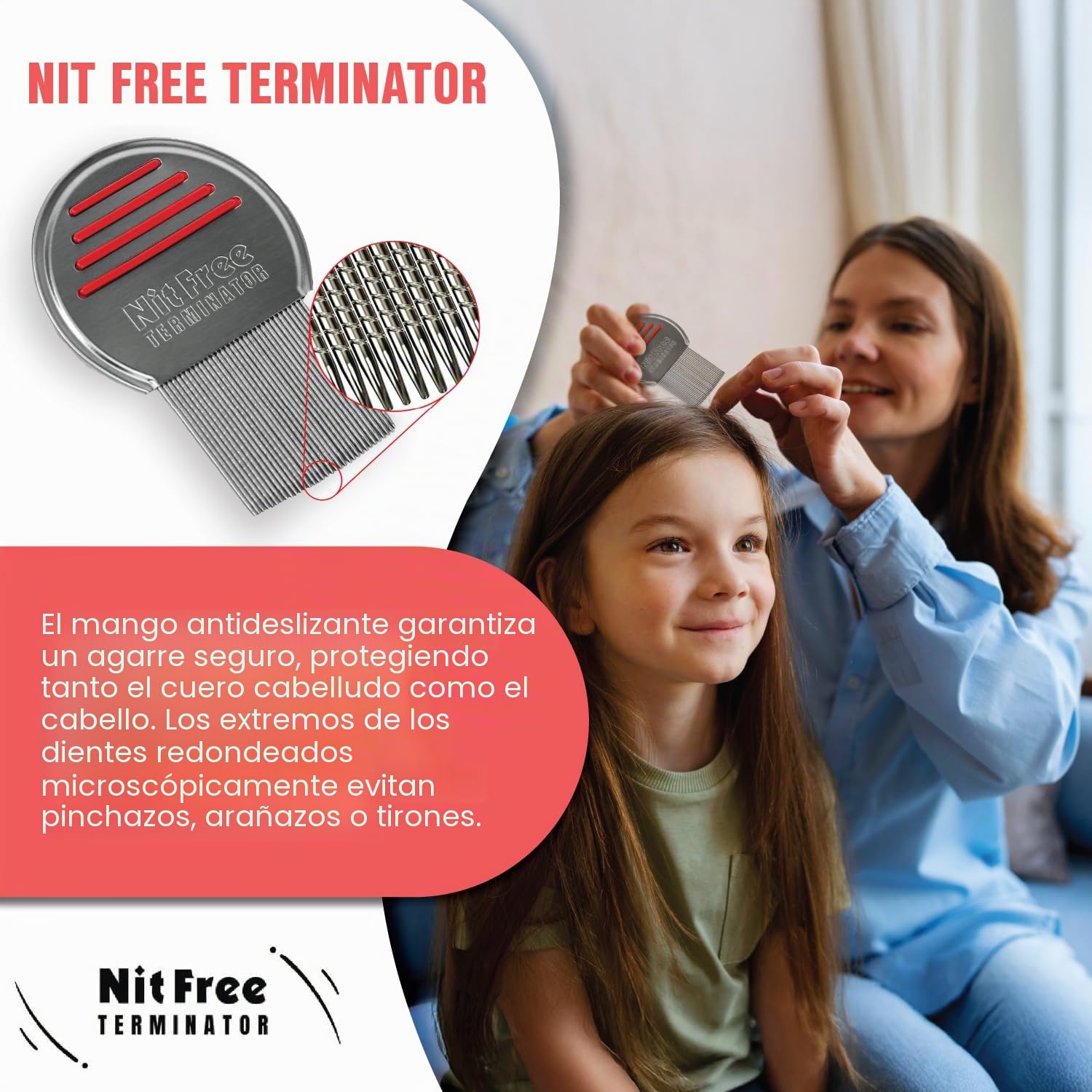 Nit Free Terminator Peine profesional de acero inoxidable para un tratamiento eficaz de piojos (los colores pueden variar) (paquete de 3)