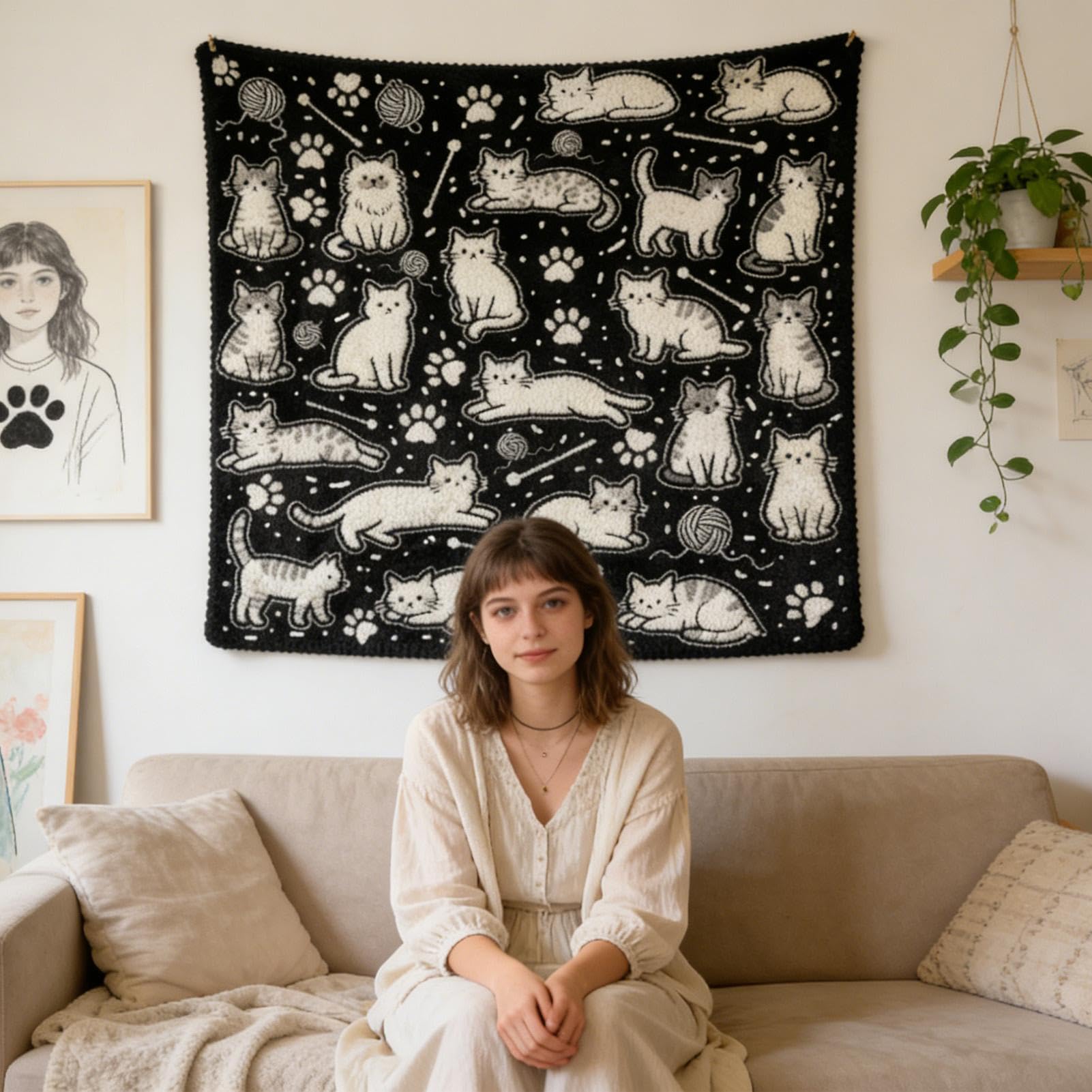 DIY Maldecke 145 x 120 cm - Waschbarer Samt | Kreativer Kunstbehälter mit 24 bunten Filzstiften | Decke für Hunde und Katzen für Sofa, dekoratives Geschenk für Zuhause, Verwendung