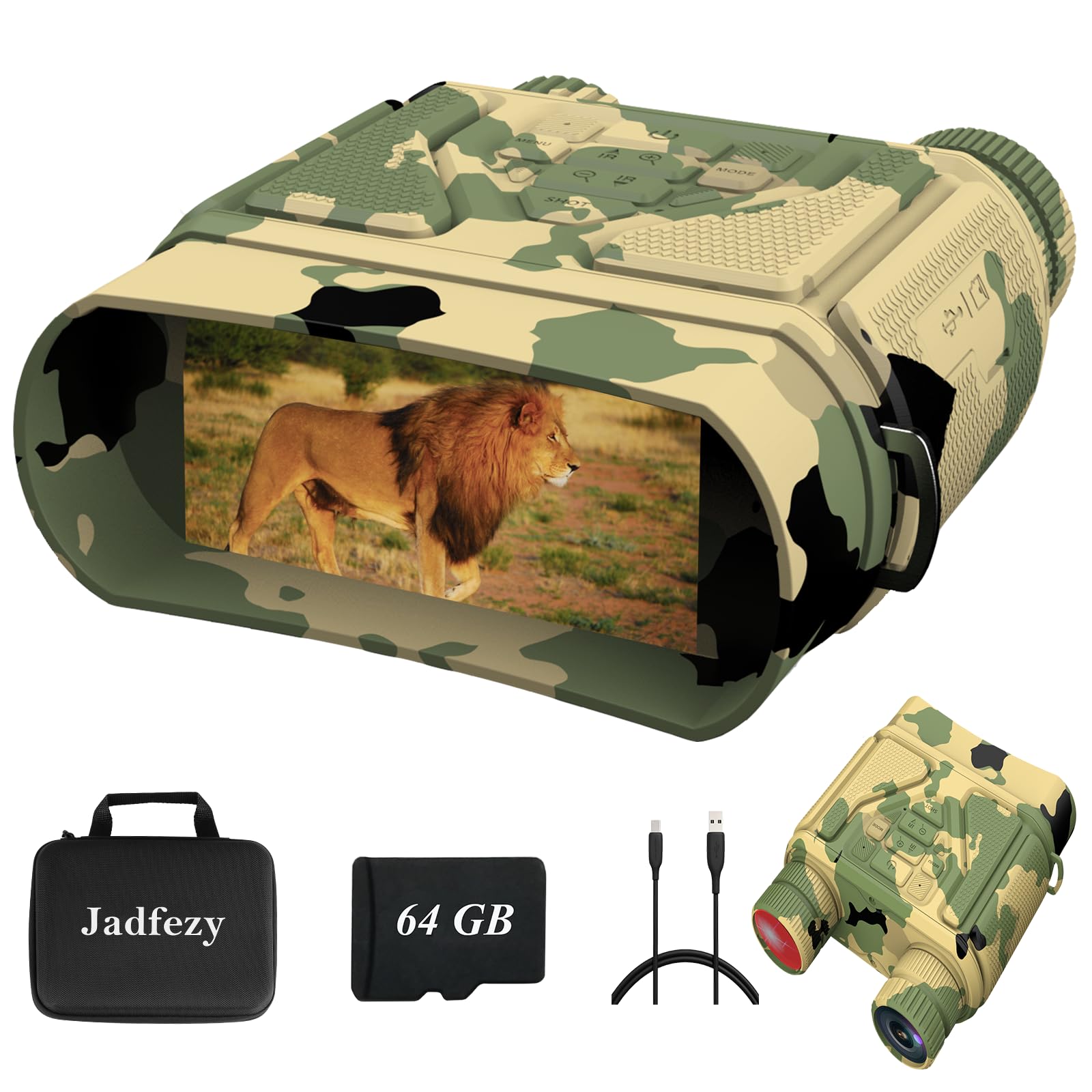 Night Vision Goggles Night Vision Binoculars for Total Darkness,Digital Infrared Night Vision with 3'' Large Viewing Screen and 64GB SD Card for Camping and Hunting (Camouflage)