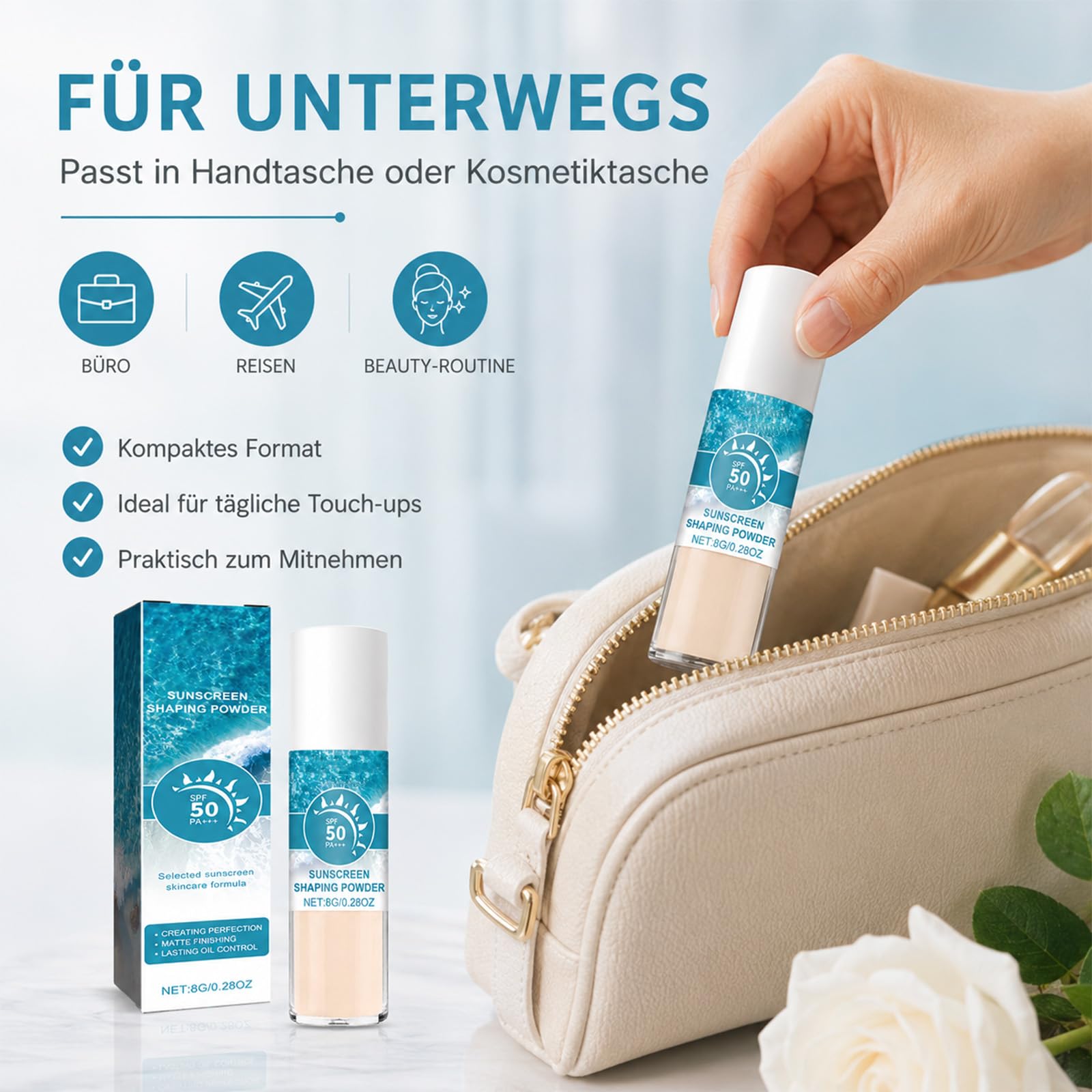 EONFAVE Puder Przeciwsłoneczny SPF50 PA+++ Ze Współczynnikiem Ochrony Przeciwslonecznej Do Twarzy Z Pędzlem Matujący Puder Utrwalający Z Olejem Kontrolnym W Podróży