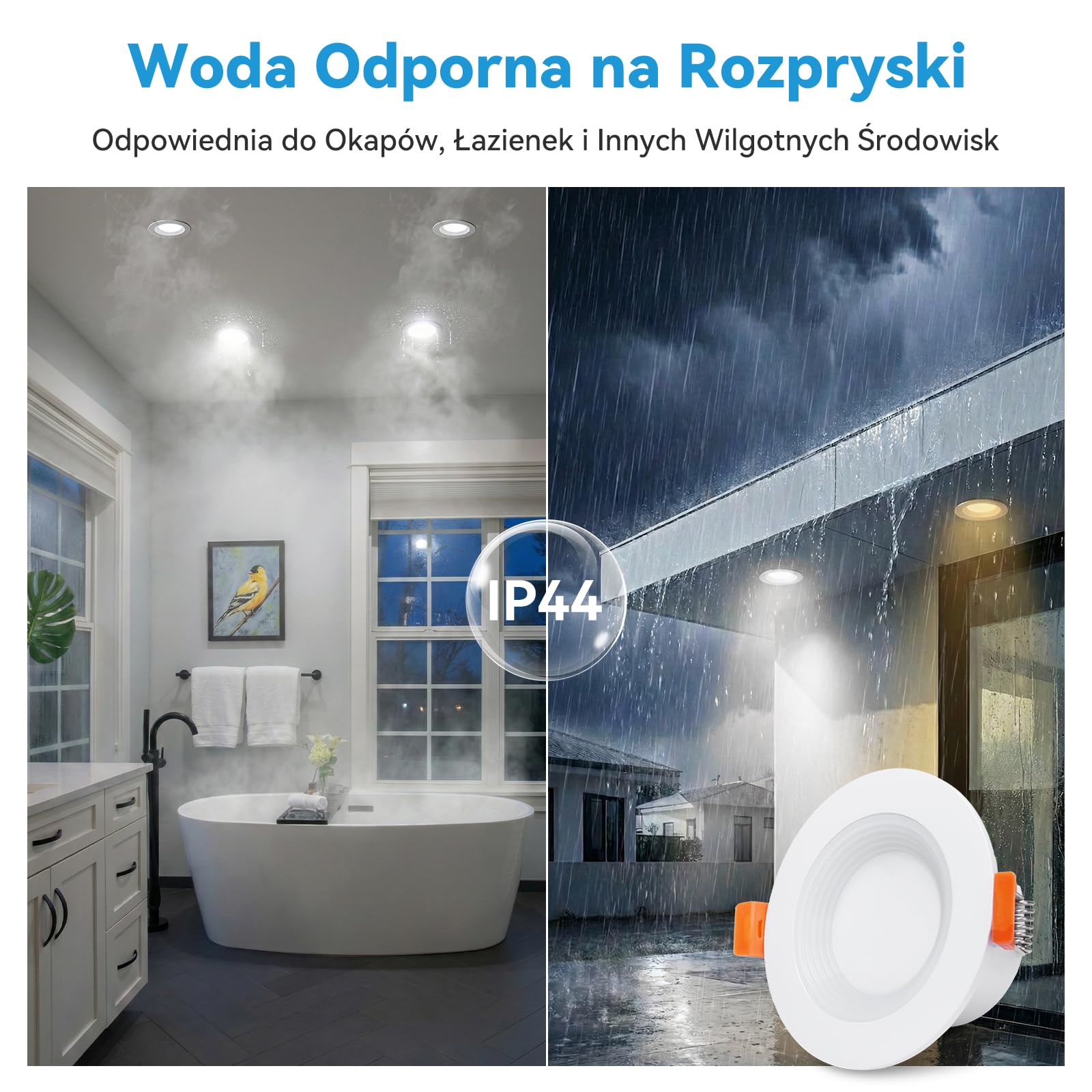KEELED Wbudowany reflektor LED z lampką nocną, 6W, 3 temperatury barwowe do wyboru 3000K/4000K/6000K, 230V, wycięcie 70-85mm, zestaw 8 szt