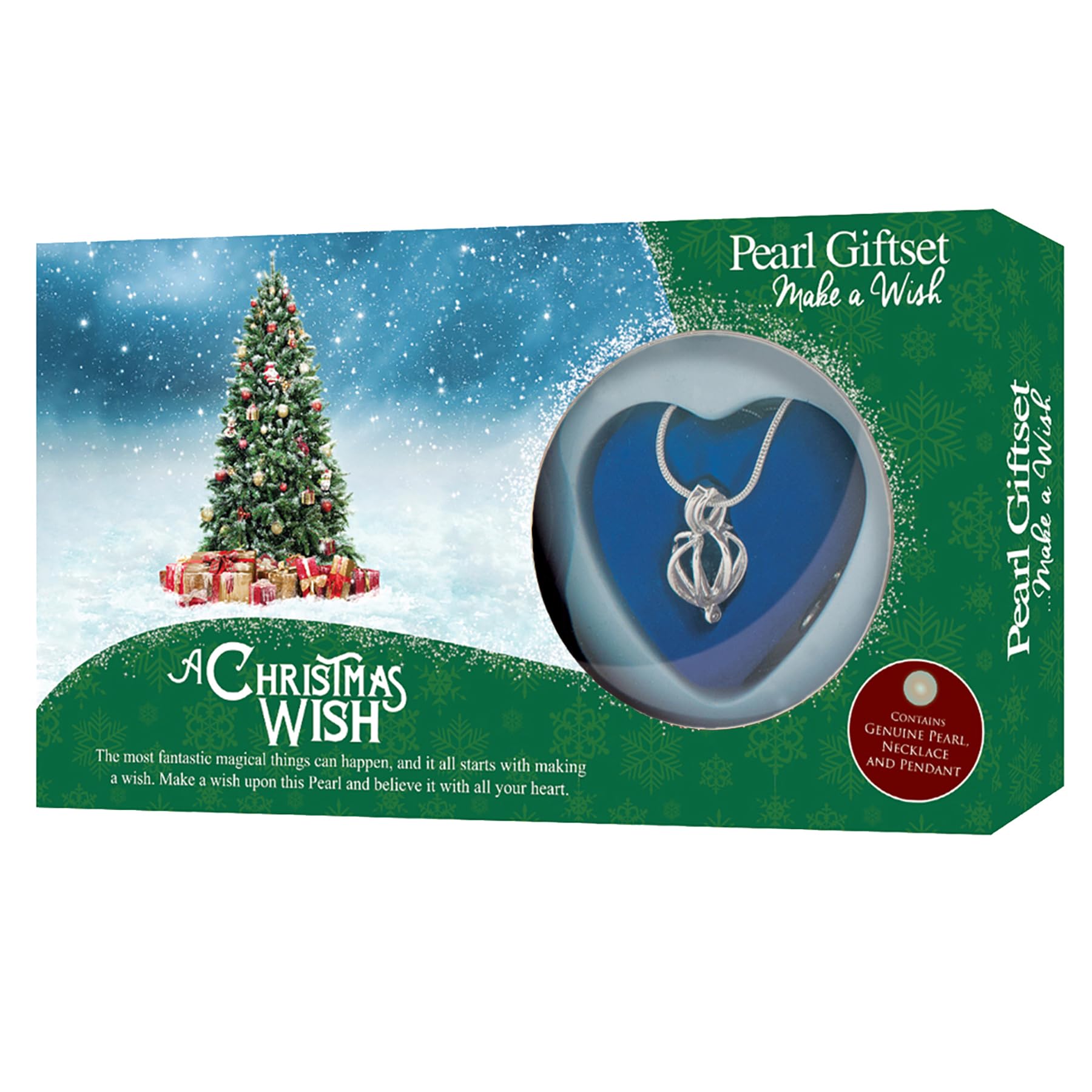 Widdle Gifts Women's Green Christmas Wish Pearl Kit Creations: Heart Locket, Cultured Pearl Necklace In Oyster For - Christmas Tree 7780