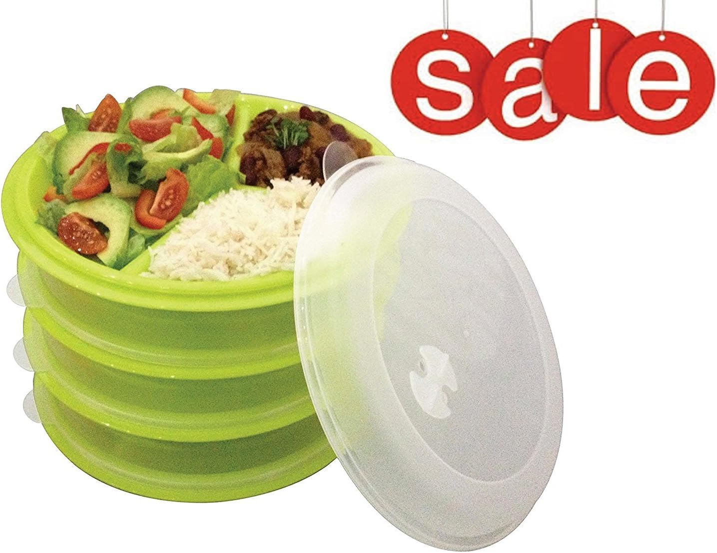 Portion Control Plates Set of 4 – Meal Prep Sturdy Reusable With Lids - 3 Sections Microwave Freezer & Dishwasher Safe BPA Free Plastic - Ideal Weight Loss - Senior Care - Adults - Kids