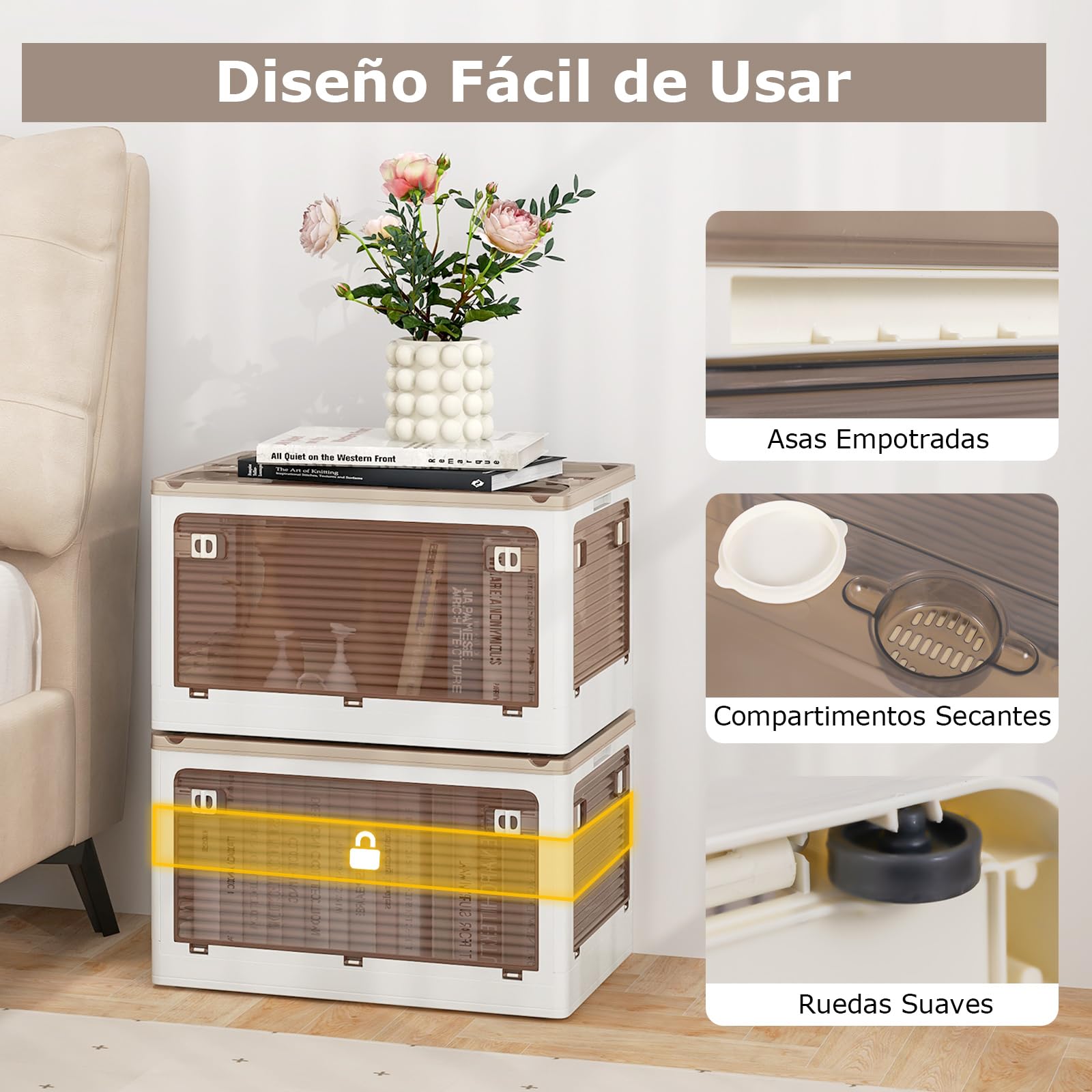 COSTWAY Paquete de 3 Contenedores Apilables con Tapa, Caja de Plástico Plegable con 5 Métodos de Apertura, Organizador Plegable con Ruedas para Dormitorio, Sala de Estar, Cocina (132L)