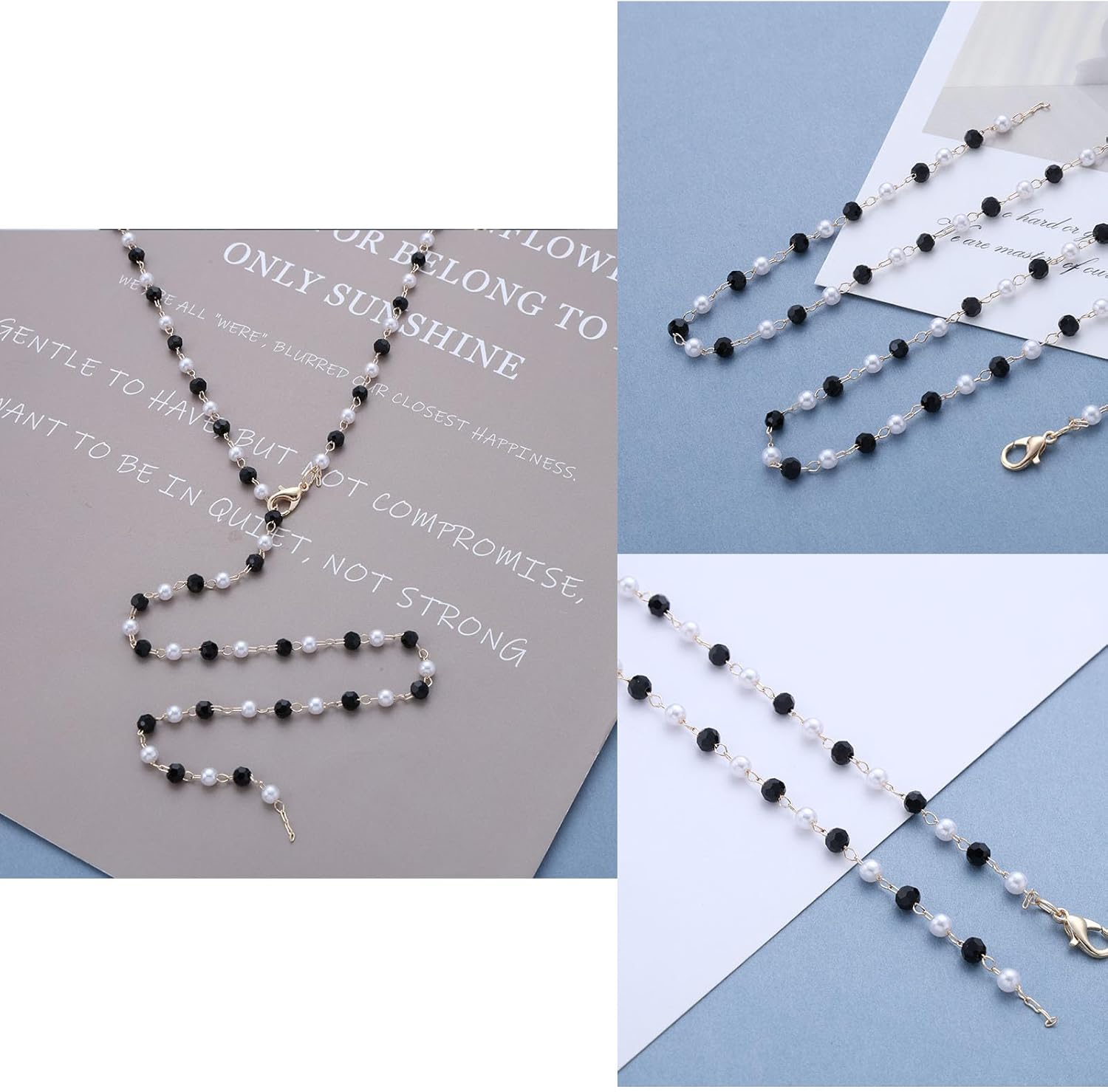 Pearl Y Lariat Necklace Gold Pearl Y Shape Necklace Long Pearls Bead Lariat Necklaces Black White Pearls Long Drop Necklaces Bridal Wedding Jewelry - Image 3