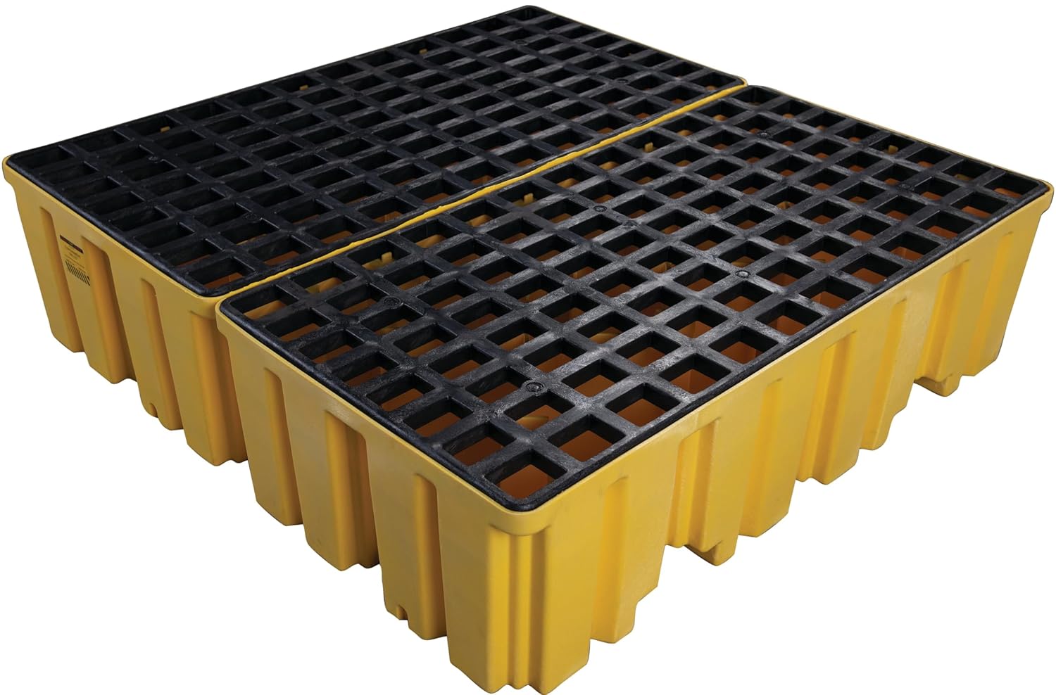 Eagle High Capacity 4 Drum Spill Containment Pallet with Drain and Forklift Pockets, 52.5"x51"x13.75", 132 Gallon Sump, 8,000 lbs. Load Capacity Secondary Containment Pallet, Made in USA, Yellow, 1640
