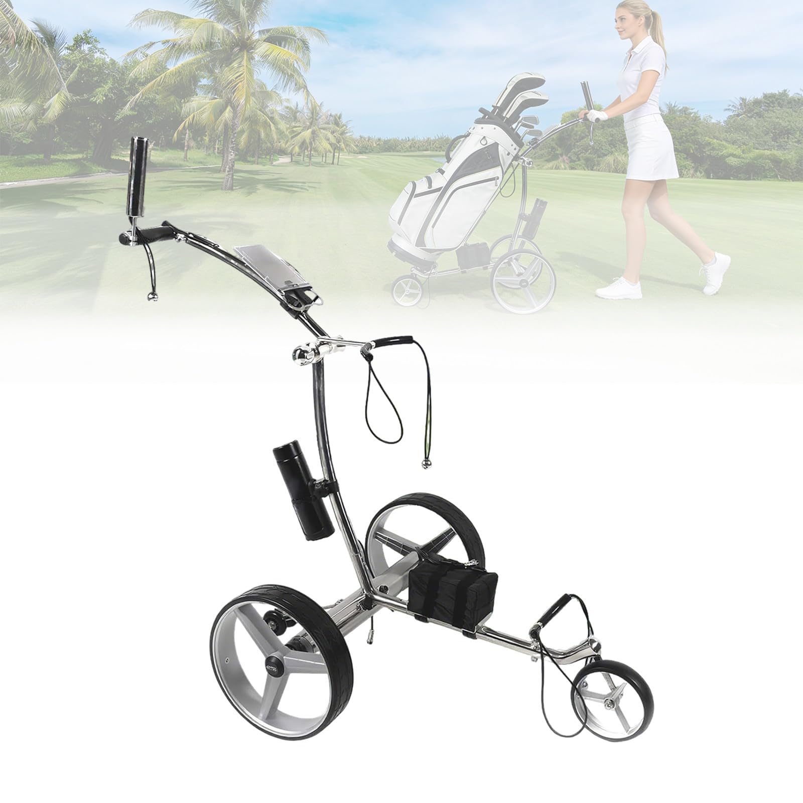 Carro de Golf Eléctrico, 20km de Autonomía, Mando a Distancia, 3 Ruedas, Plegable y Robusto - Accesorio para su Equipamiento