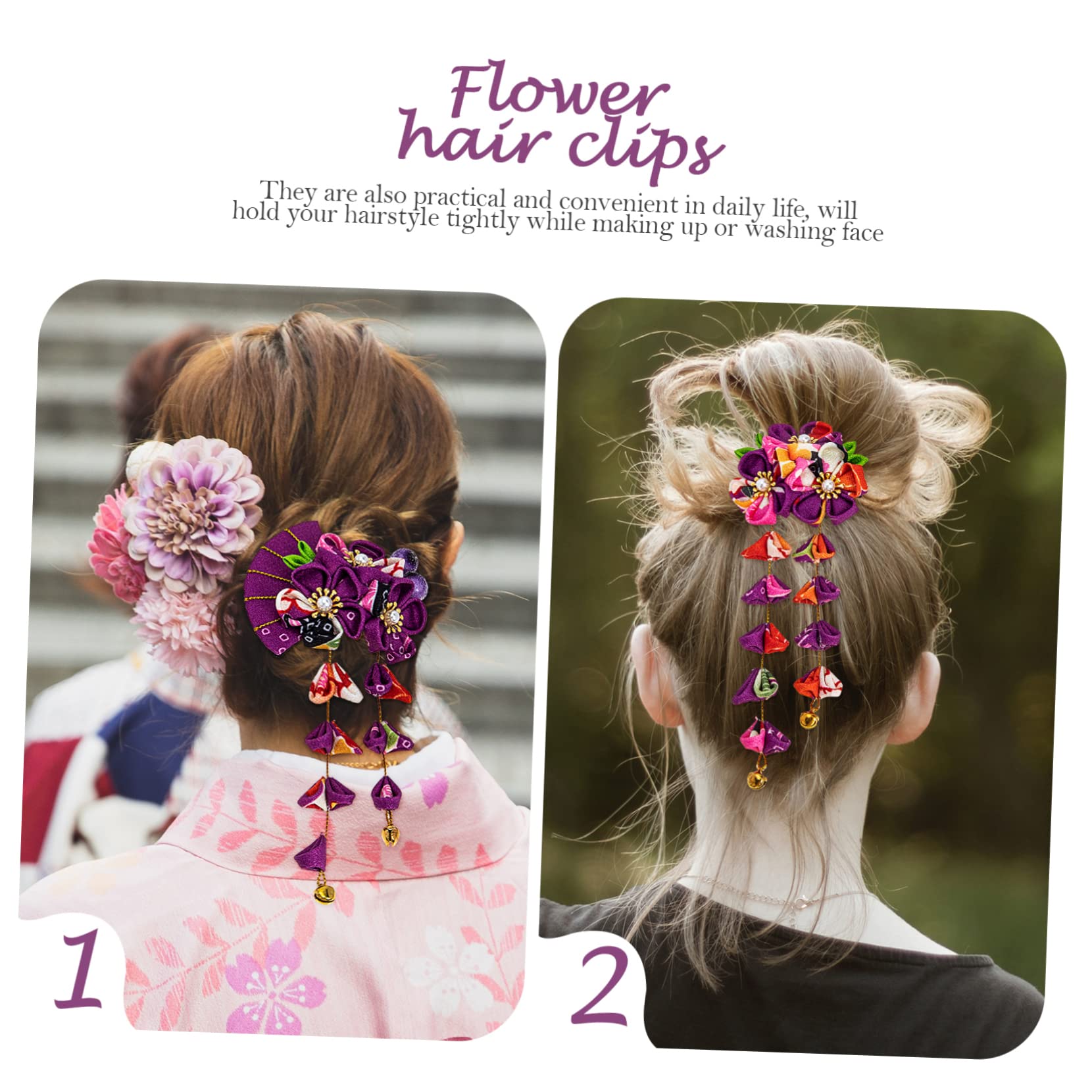 MAGICLULU 5 Sets Einzigartige Japanische Haar-accessoires Zierliche Blumen-haarspangen Fächerhaar Stilvoll Für Damenanlässe 2 Stück * 5