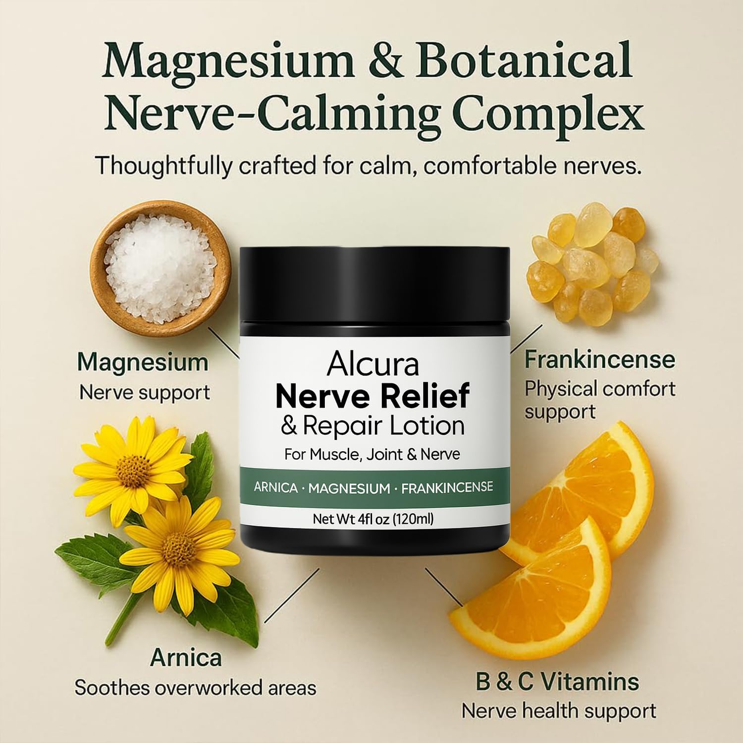 Alcura Nerve Cream, Alcuras Neuropathy Lotion with Arnica & Magnesium, Daily Soothing Moisturizing, Suitable for Knee, Lumbar, Joint, Neck, Hand and Foot 4 fl oz - Image 3