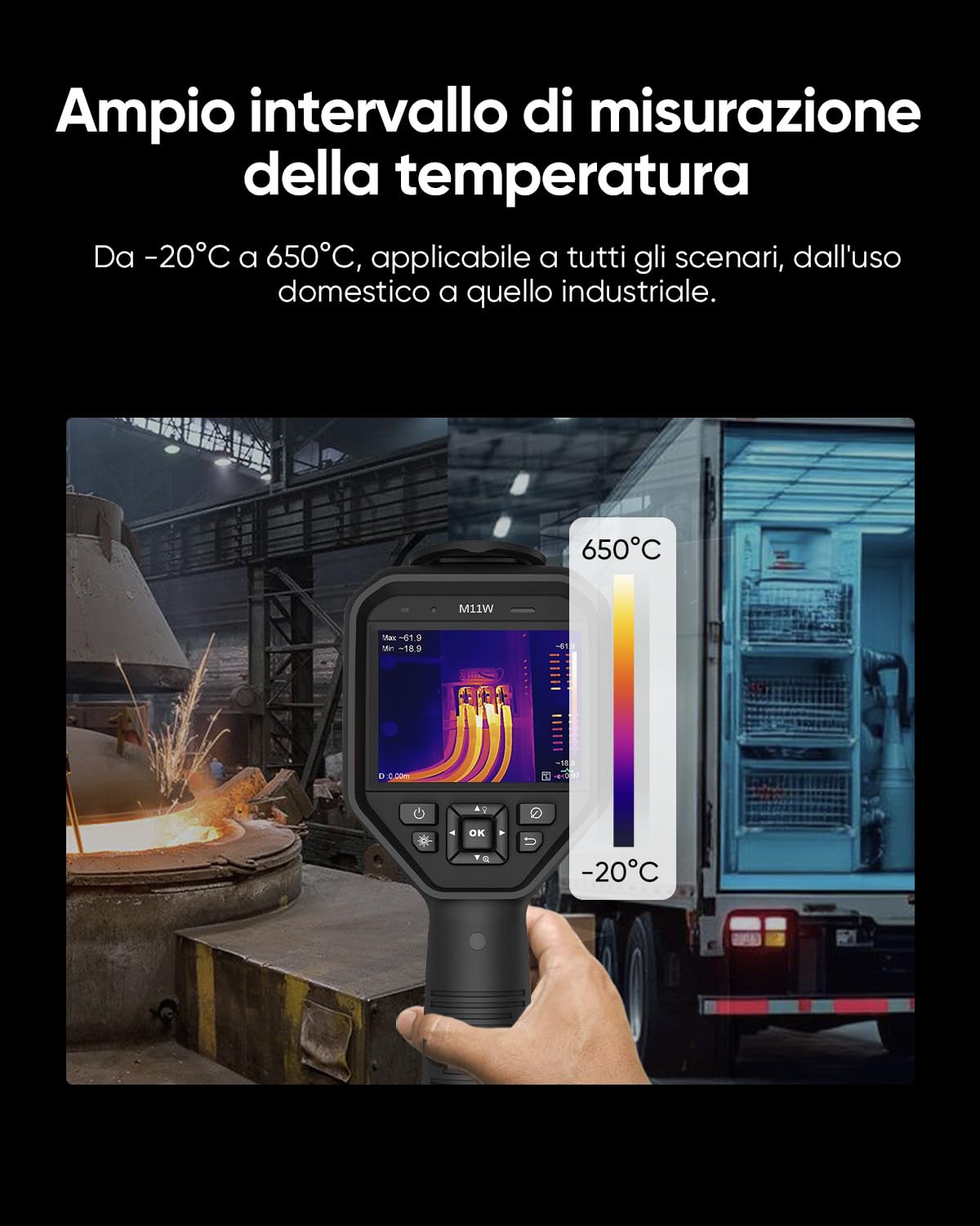 HIKMICRO M11W Termocamera, SuperIR 384×288 (192×144 nativo), 25 Hz, 8 MP Visivo, Touchscreen 3,5", Puntatore Laser, Wi-Fi, 2 Batterie 12H