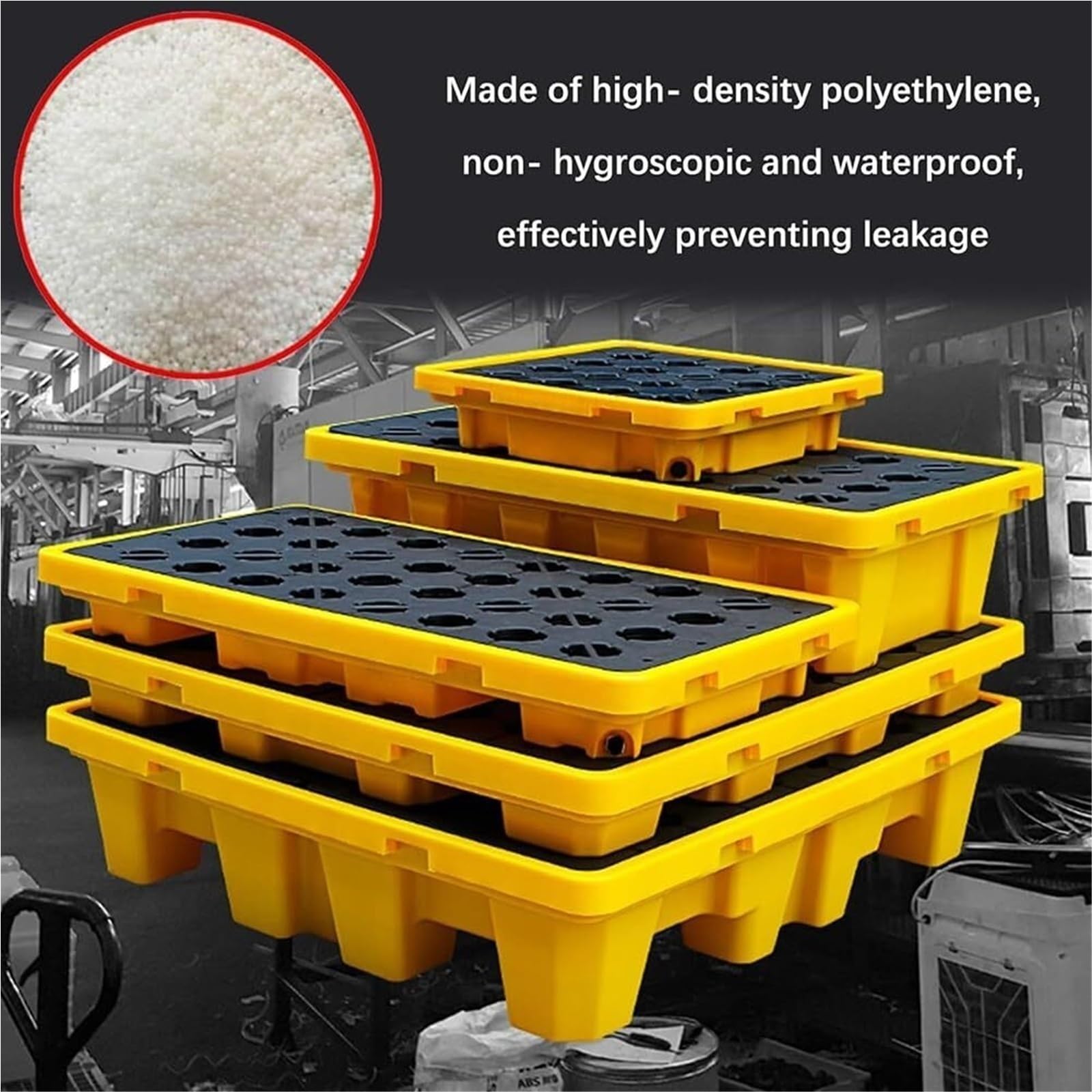 Vasca di Raccolta Industriale per Fusti di Olio, Pallet Anti-Perdite Modulare in Plastica con Griglia, Piattaforma di Contenimento in HDPE per Stoccaggio Serbatoi di Carburante(127 * 67 * 17cm)