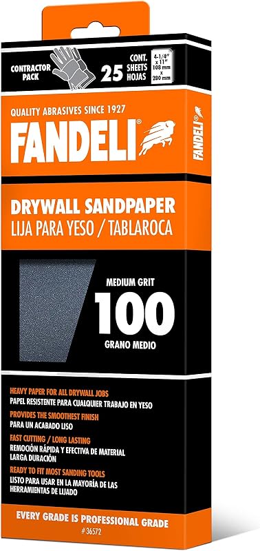 Papel de lija multiusos | Grano 100 | 25 hojas de 4 1/4'' x 11'' | Perfecto para lijar paneles de yeso | Lijado a mano | Lijadoras orbitales