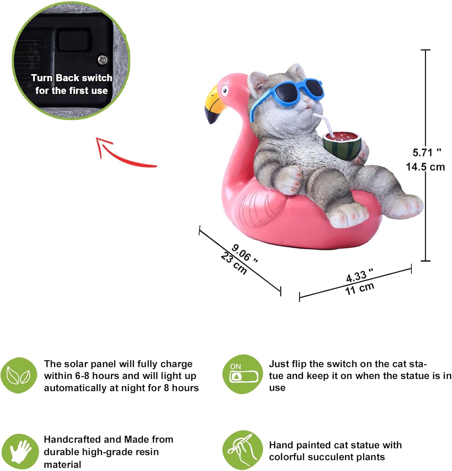 Nacome Cat Lying Flamingo for Garden Statue: Solar Outdoor Decor Figurine for Clearance Outside Lawn Ornaments Porch Patio Balcony – Gifts for Grandma Mom
