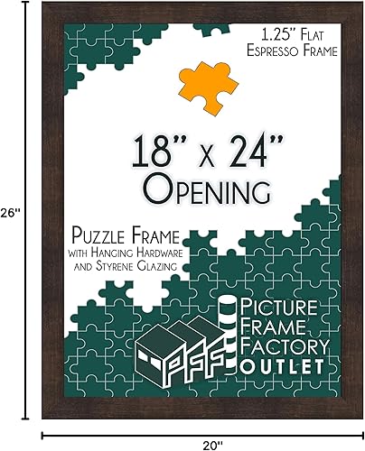 Miniatura 8 de (1) Perfil plano de espresso de 18 x 24 a 1.25 pulgadas, marco de rompecabezas, accesorios para colgar y plexiglás incluidos