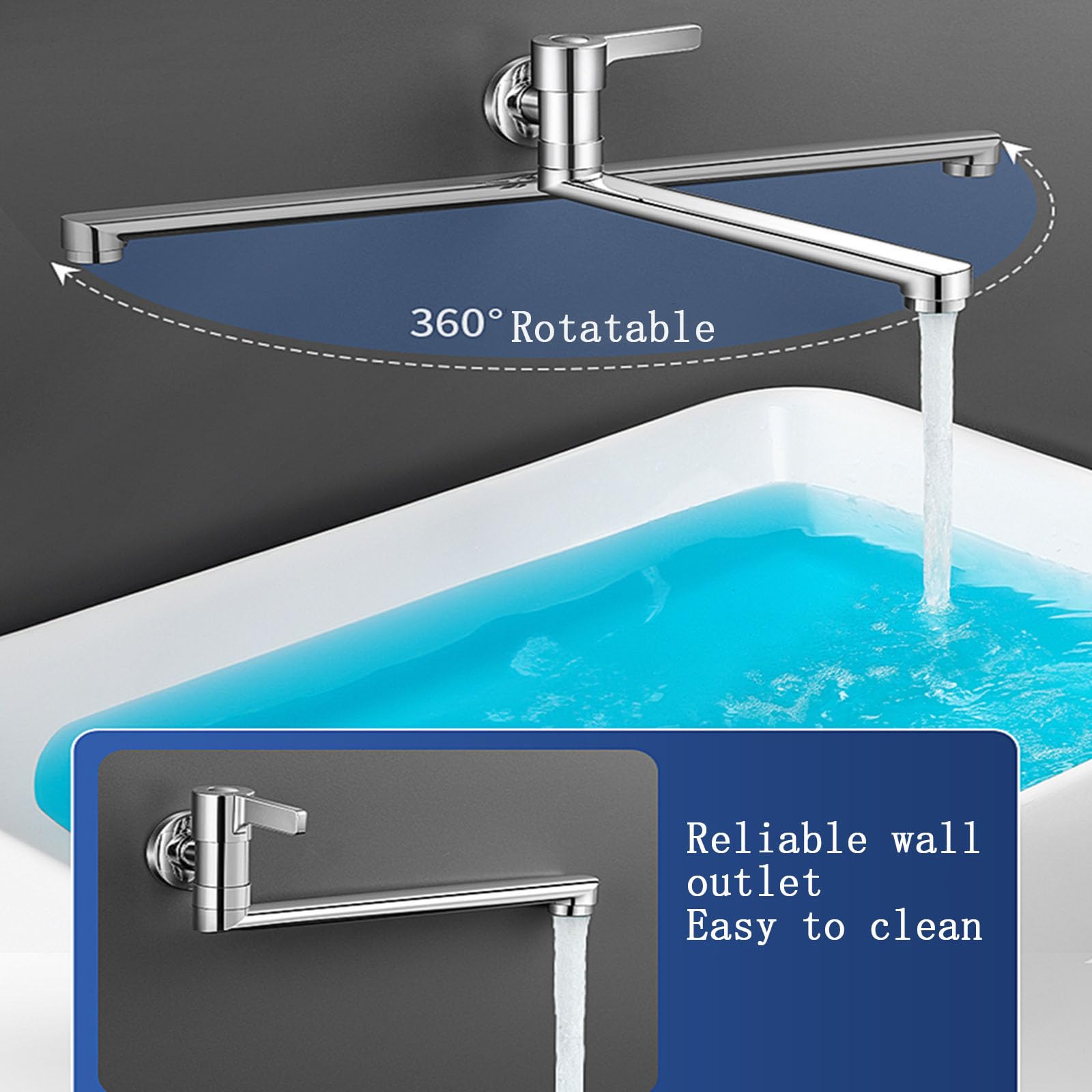Grifo para fregadero de cocina de agua fría montado en la pared, grifo de latón de una sola palanca, diseño giratorio Ch h 20 cm, ideal para uso en baño y cocina