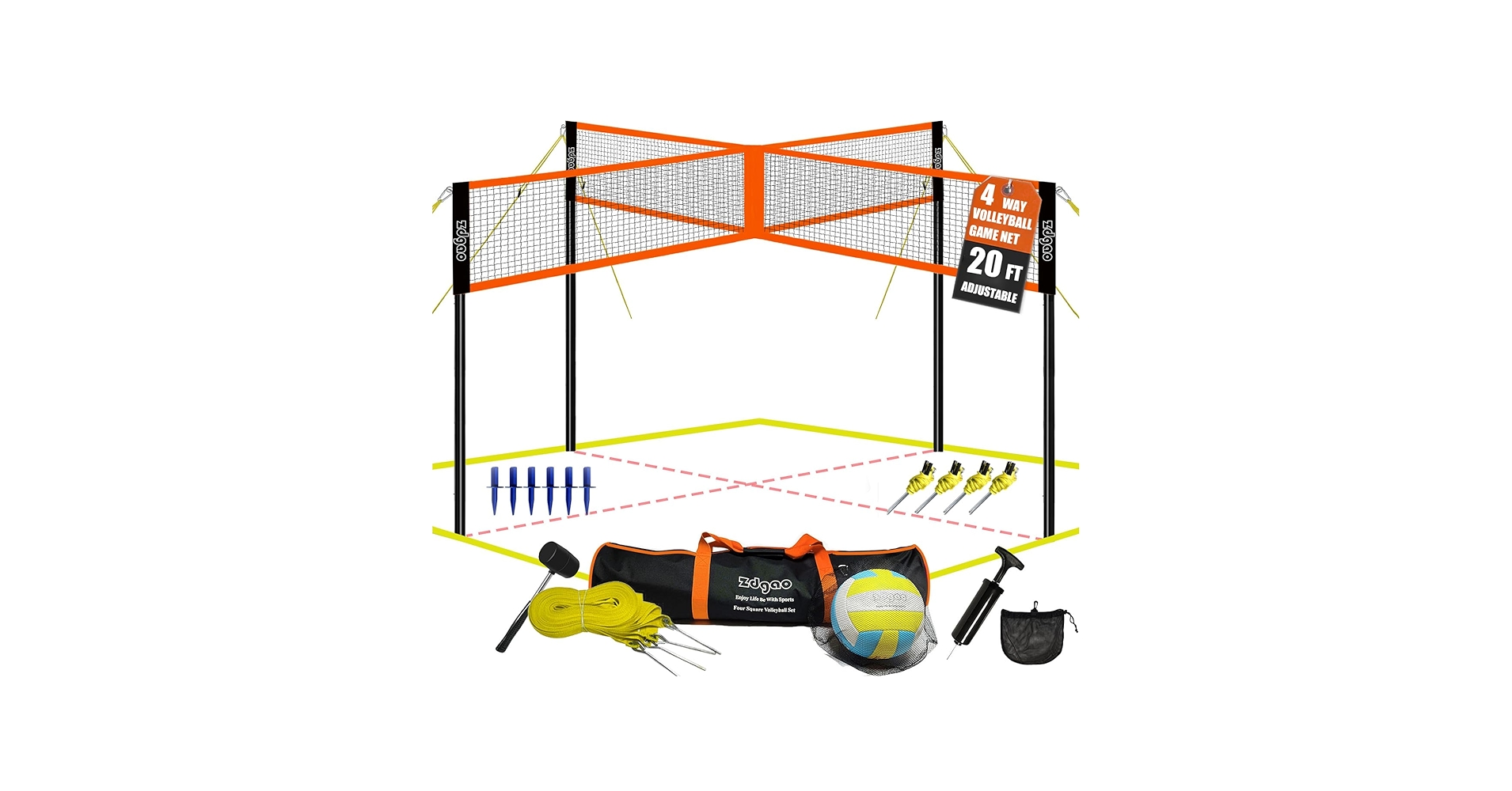 Amazon.com : Zdgao Four Way Volleyball Net 14ft x 14ft