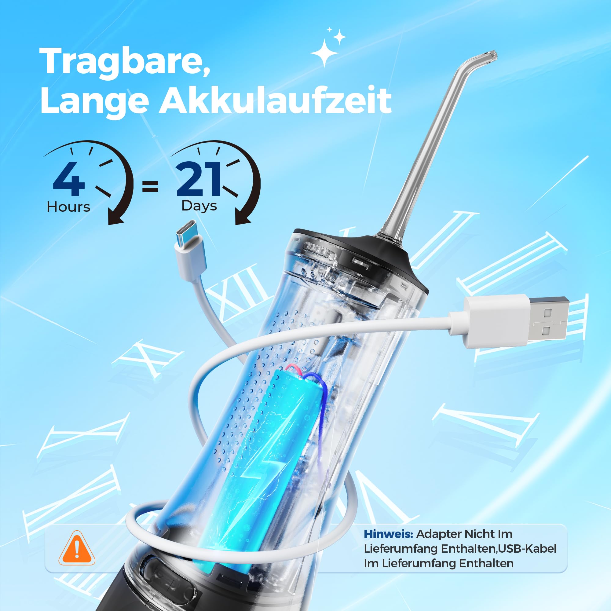 Operan Munddusche Kabellos, Tragbar Elektrische Zahndusche, 300ML Oral Irrigator Munddusche Testsieger für Entfernt Speisereste und Reinigt Die Zähne,Mattschwarz, 1Pack+ 4 Modi & 4 Düsen