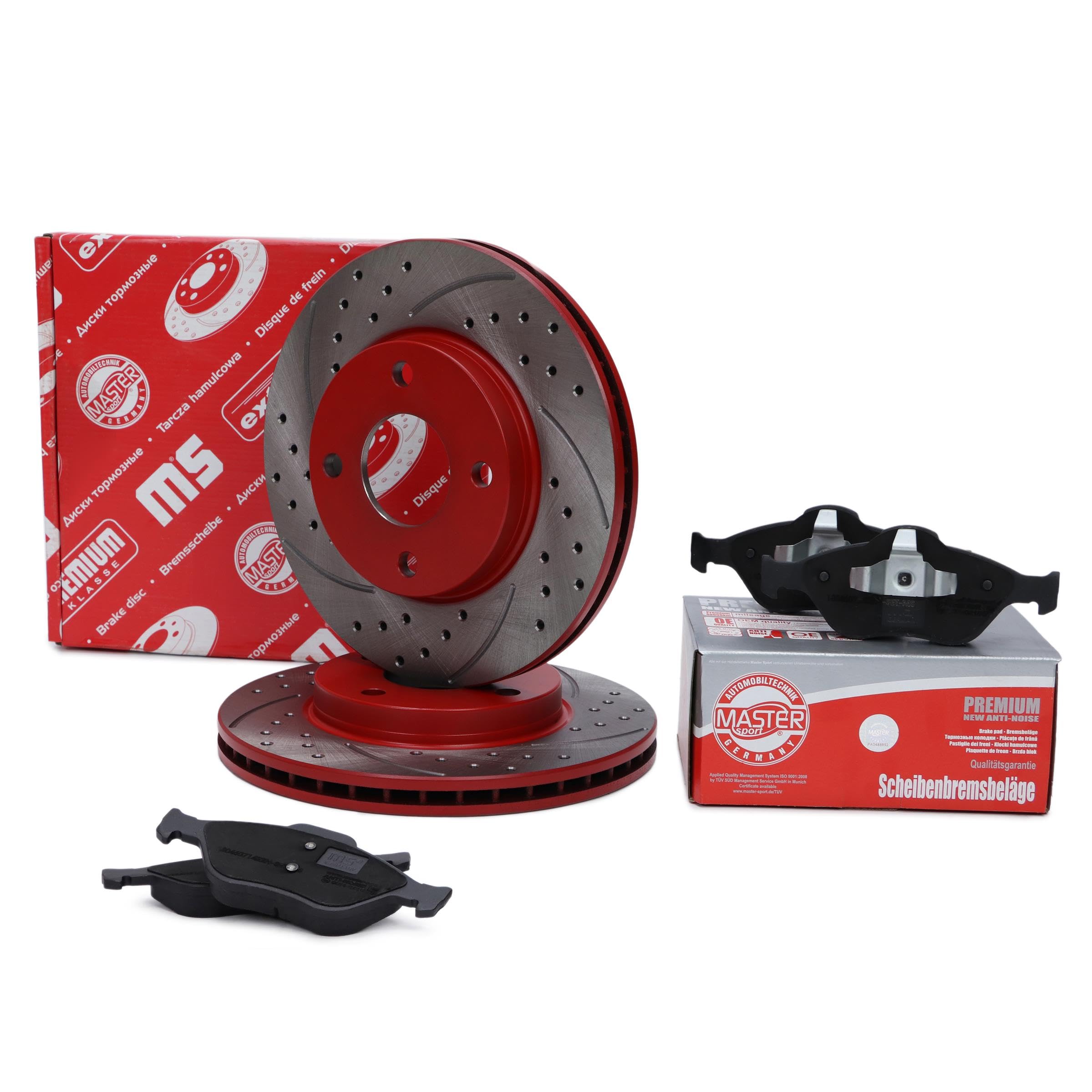 MASTER-SPORT Set Di Dischi Disco Freno Assale anteriore 258 ventilato - Pastiglia Freno Compatibilità con FORD Fiesta Mk5 Hatchback JH1, JD1, JH3, JD3 FUSION JU Fiesta Mk4 Hatchback JAS, JBS KA RB