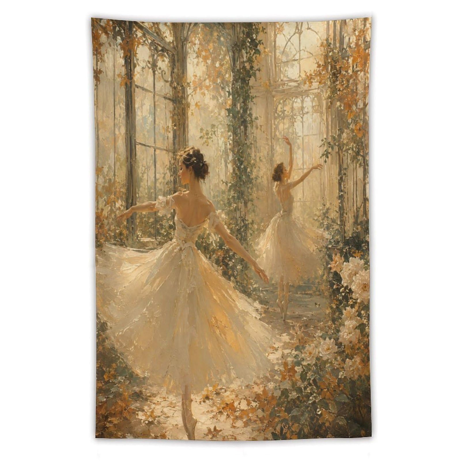 H3B8U2Y5 Ballerina Sunlit Conservatory Wall Tapestry, Oil Painting Style