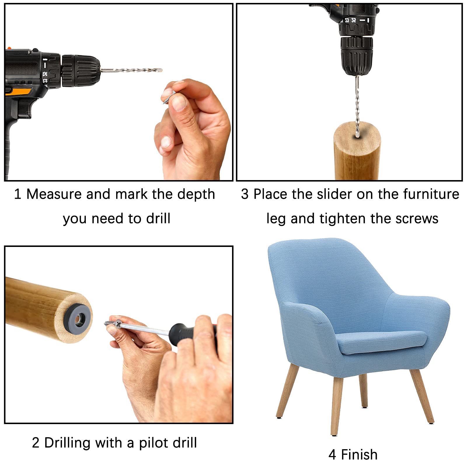 24 Pcs Teflon Furniture Sliders 1-1 2 Inch Round Chair Sliders Screw on Furniture Glides for Hardwood Carpeted — view 5