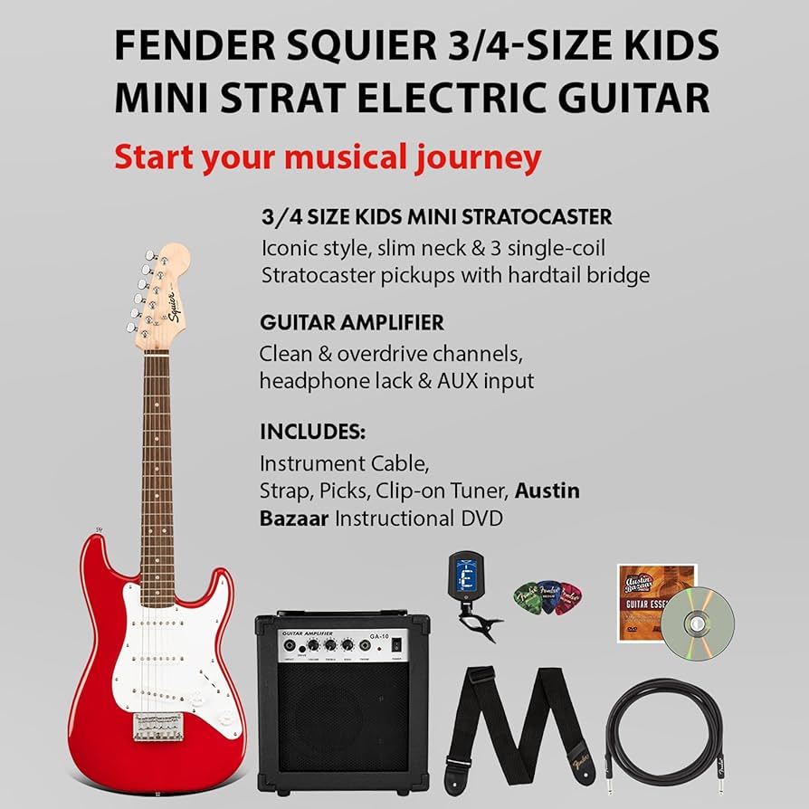 Amazon.com: Fender Squier 3/4-Size Kids Mini Strat Electric Guitar