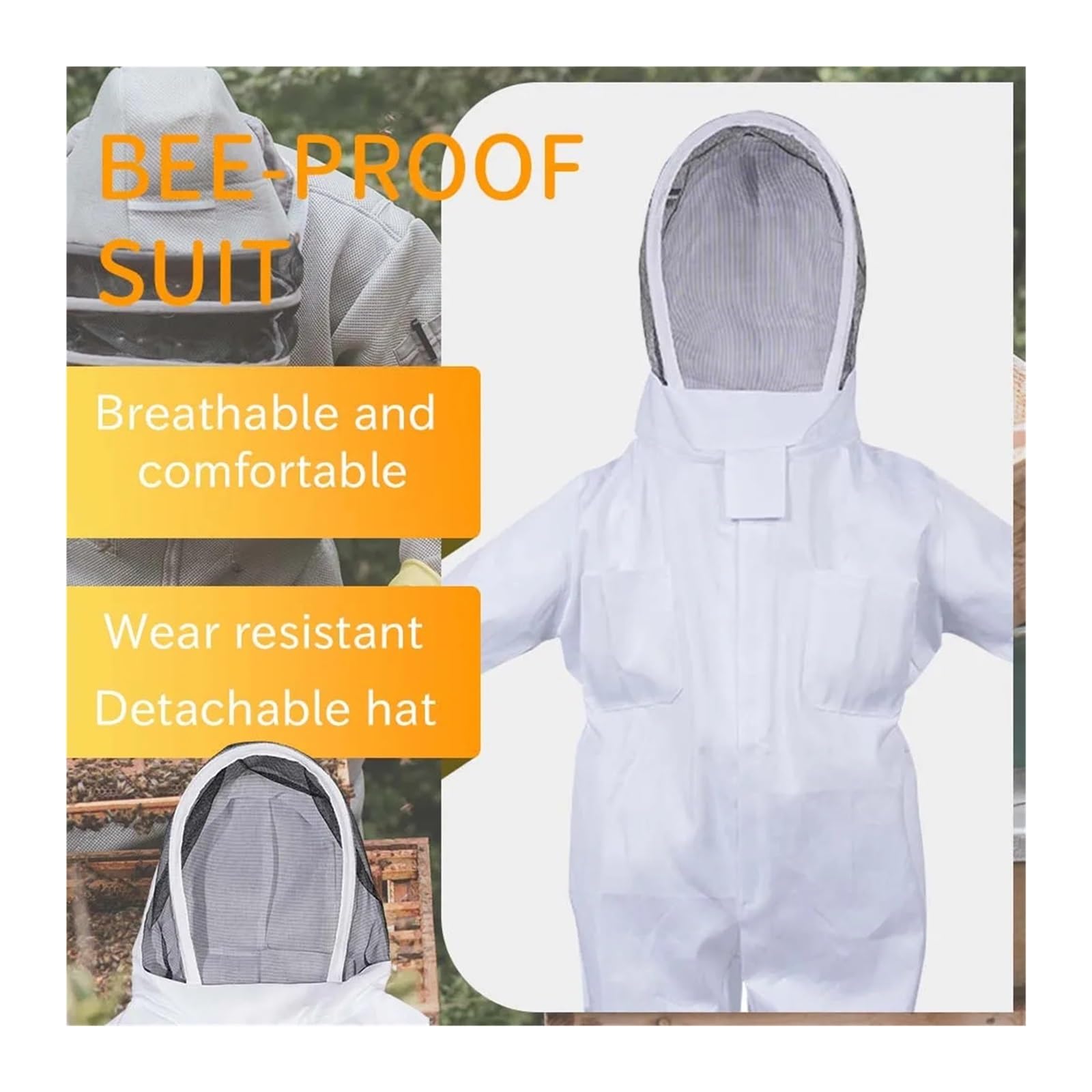 Ganzkörper-Imkerkleidung Professionelle Imkerkleidung Schutz Imkeranzug Sicherheitsschleier Unisex Kinder Für den Heimwerkergebrauch(XXL with gloves)