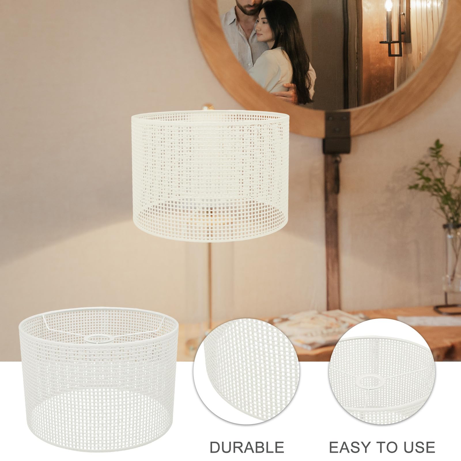 Veemoon Gewebter Lampenschirm aus Leinen 30cm X 20cm für Tisch und Stehlampen Lichtschützender Handgefertigter Lampenschirm Im Landhausstil für Wohn und Schlafzimmer