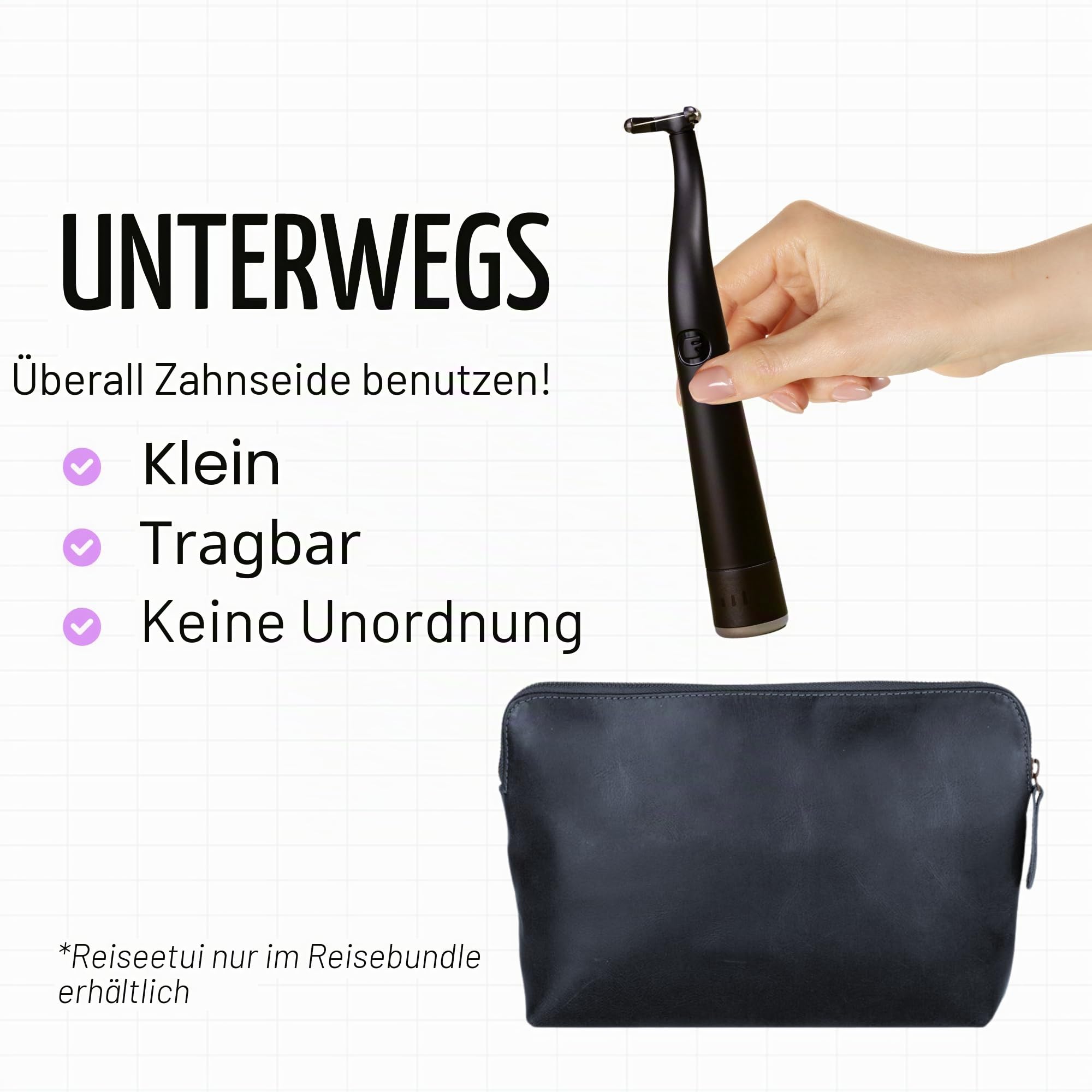 FLAUS Elektrische Zahnseide (sanftes Gleiten) – Hai-Tank + Oprah's Liste – Alternative zu Wasserseide – Zahnbelagentferner für Erwachsene – einfache Vibrationskraft Zahnseide – sicheres tragbares